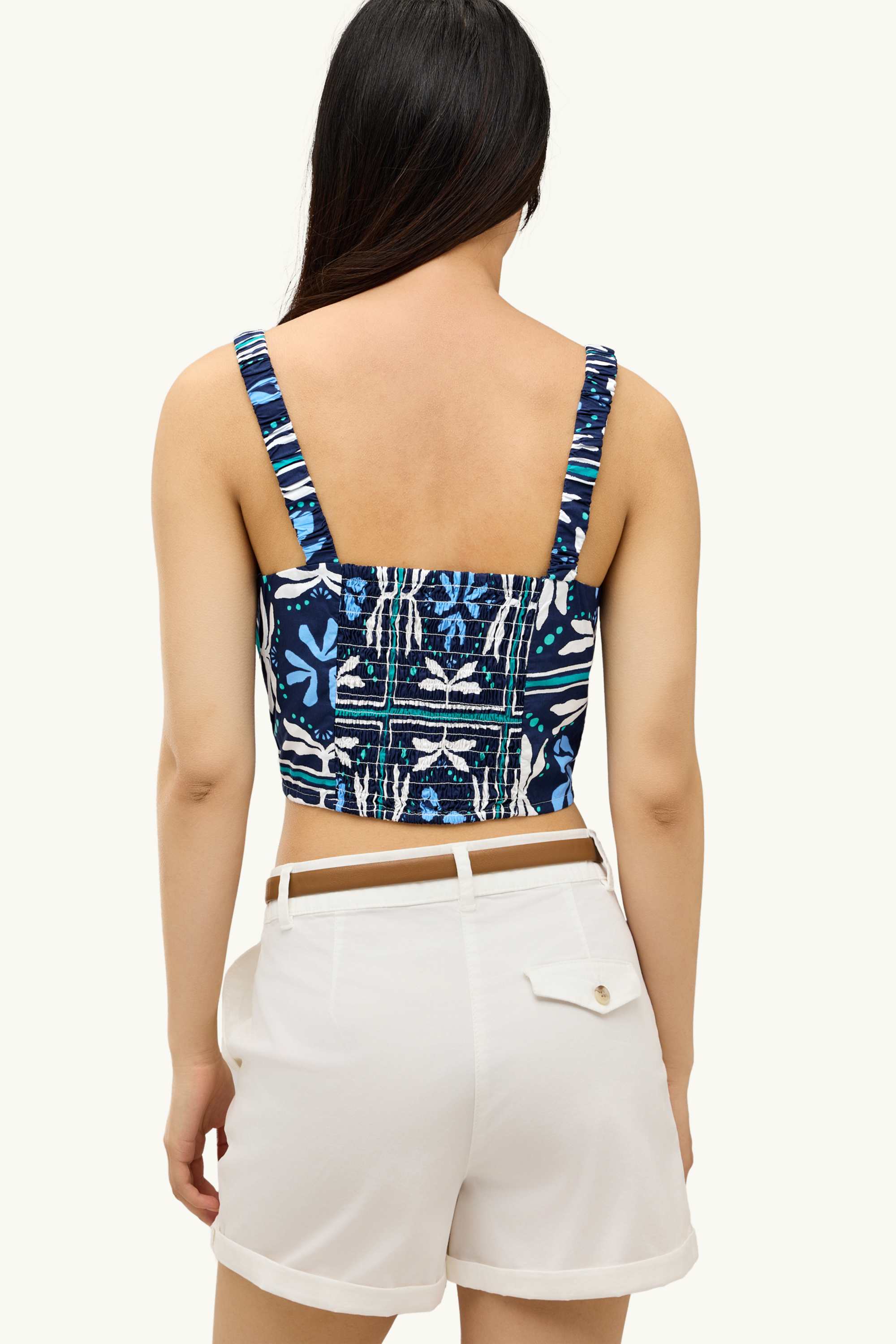 Cropped blouse top - patterned blue
