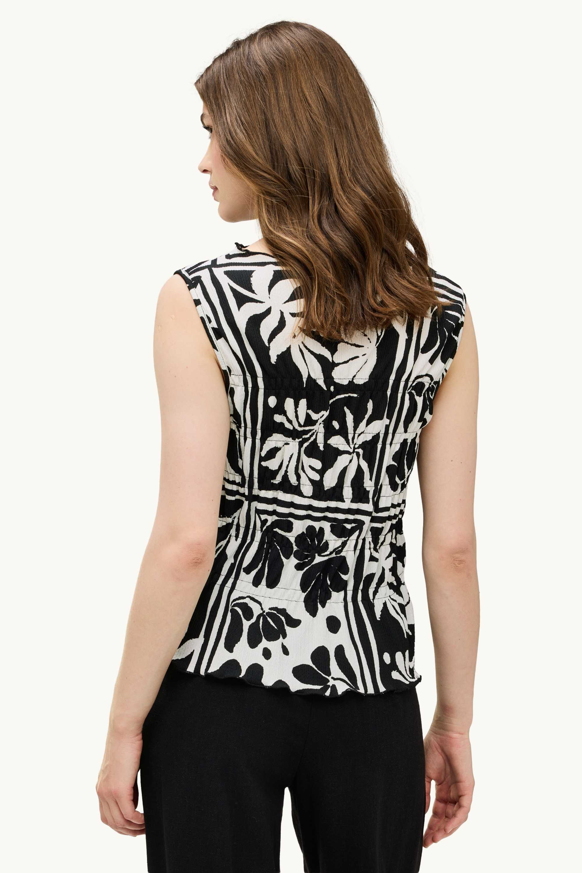 Top - floral - textured white / black