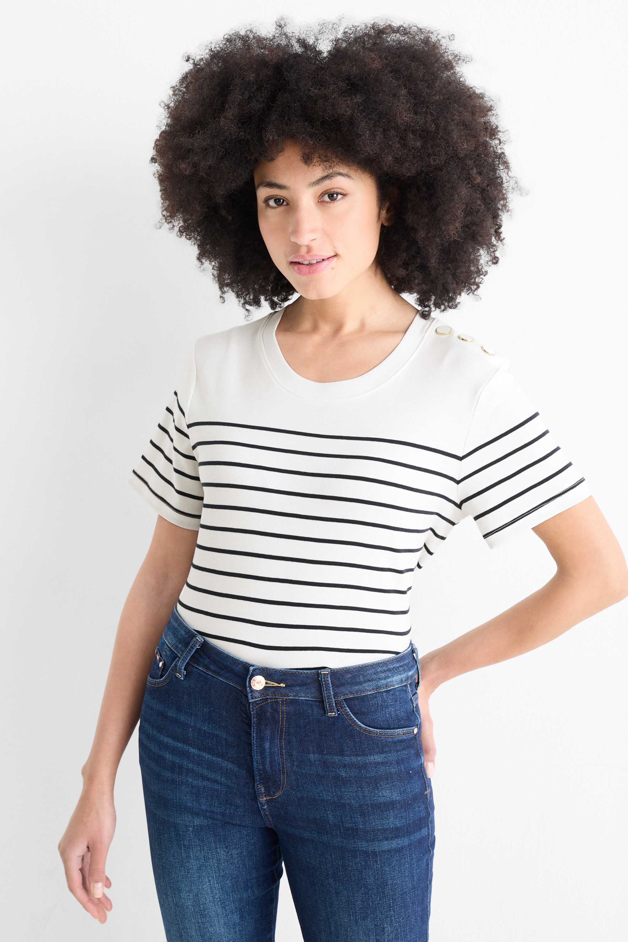 T-shirt - regular fit - striped dark blue / white (1)