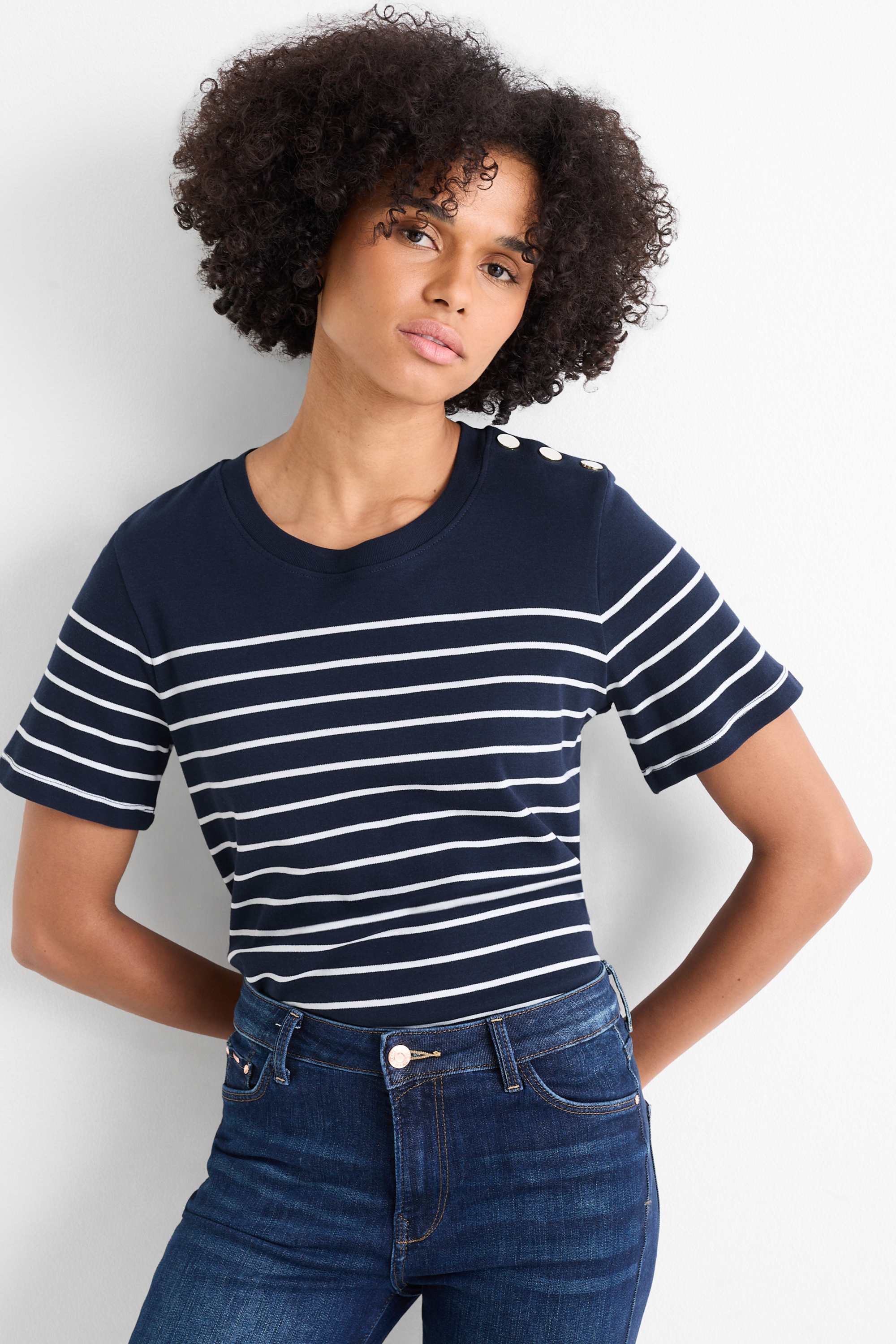 T-shirt - regular fit - striped dark blue / white (2)