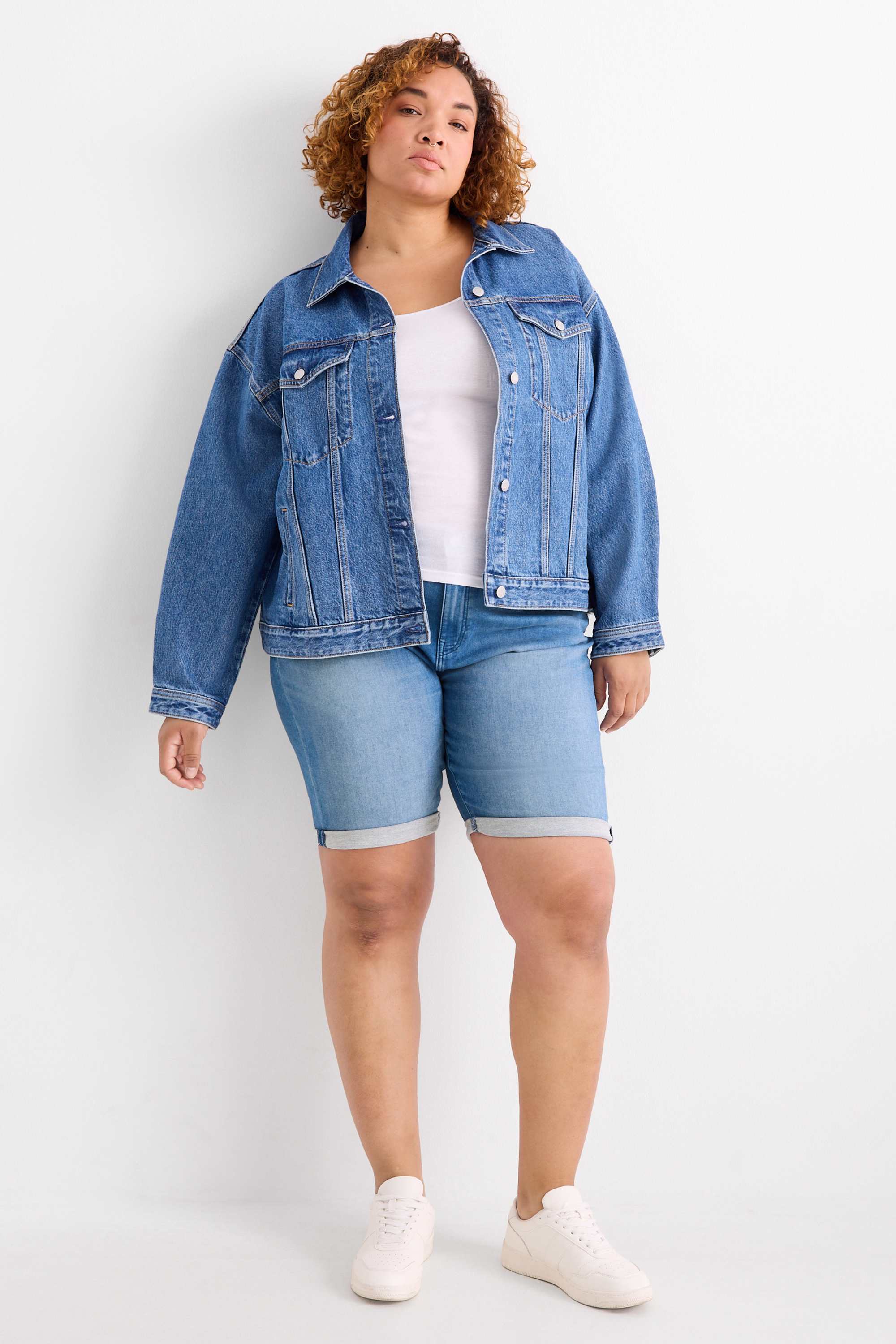 Denim Bermuda shorts - mid-rise waist - jog denim blue