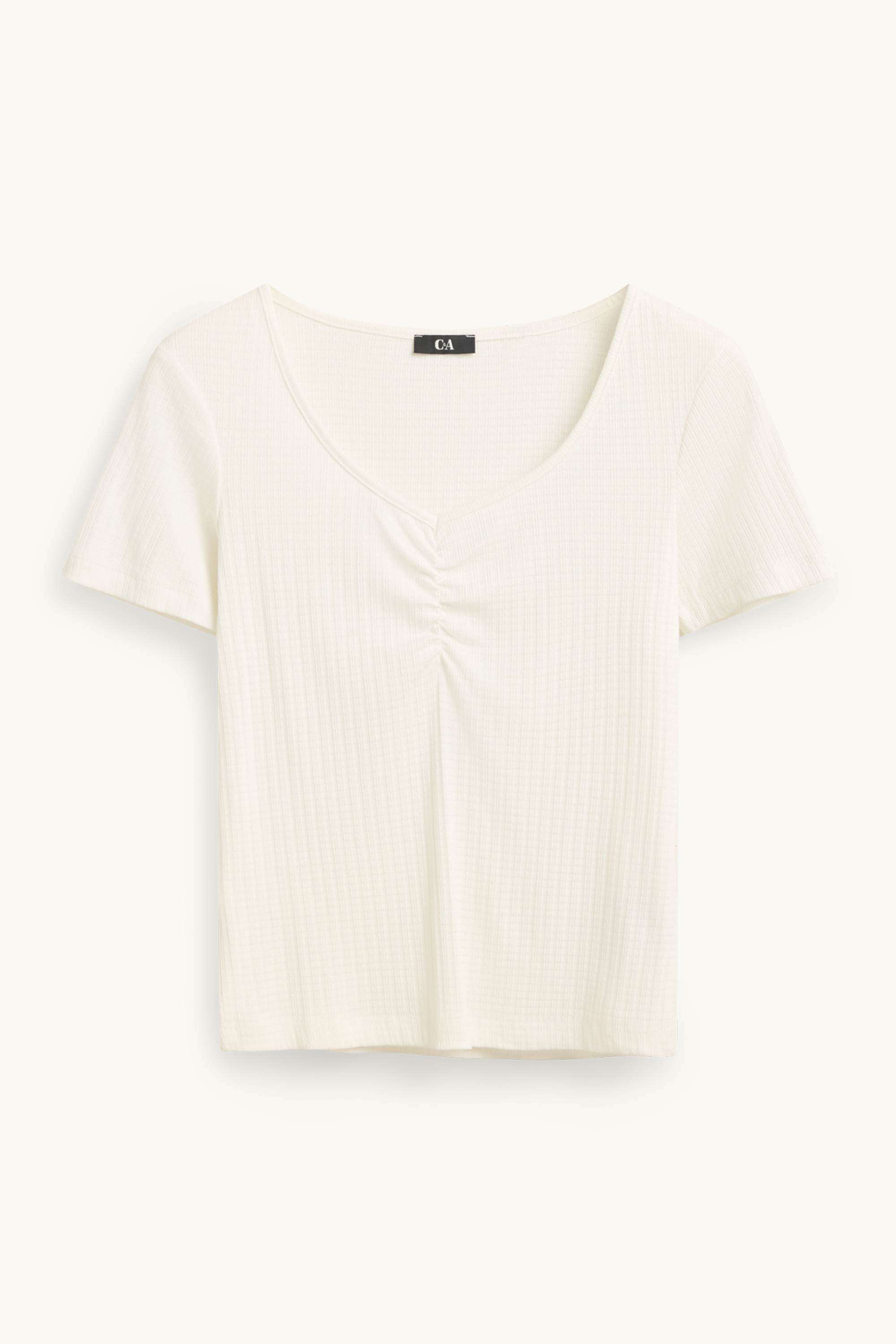 V-neck T-shirt - ribbed white