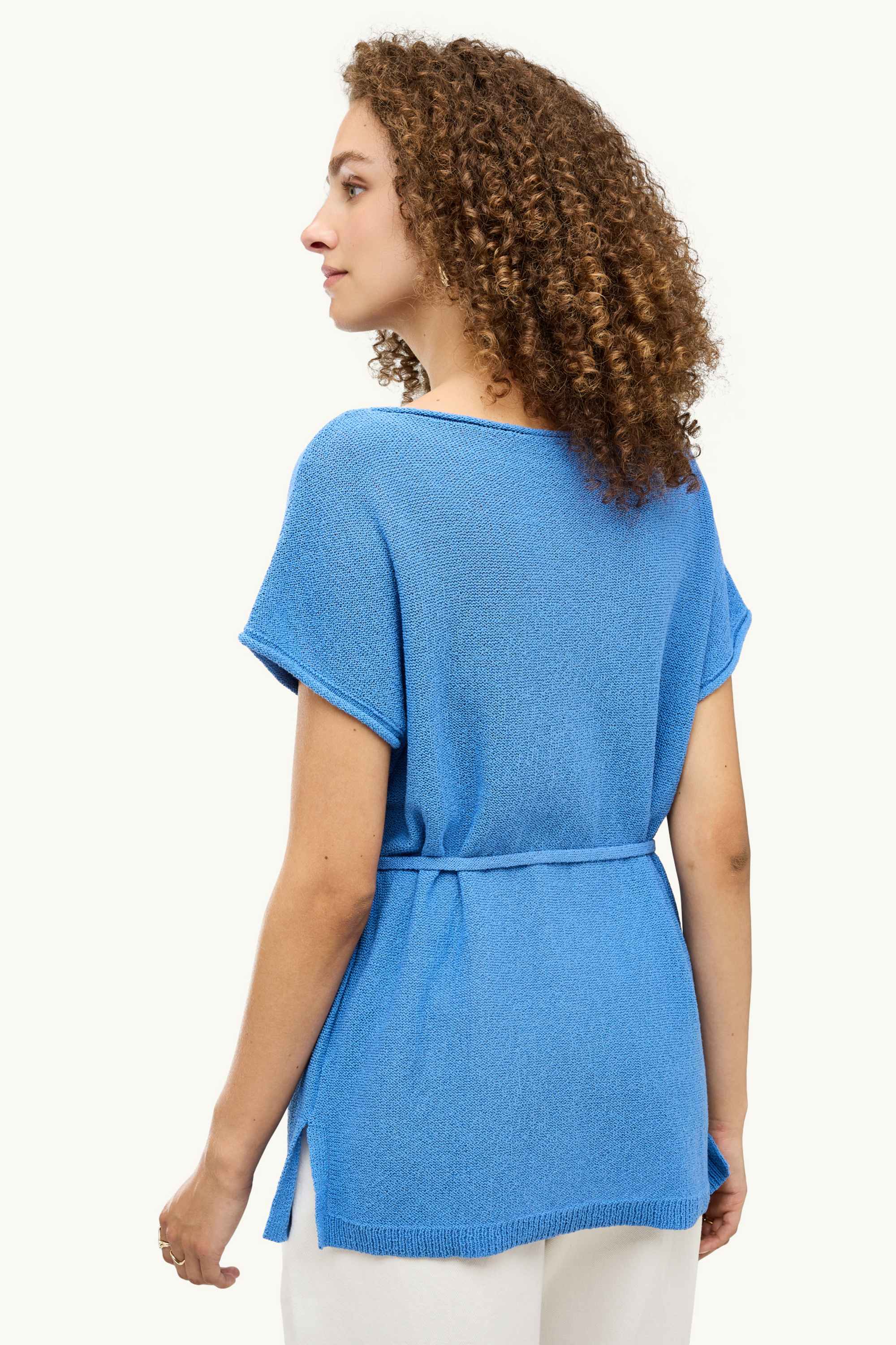 Knitted jumper - short sleeve blue