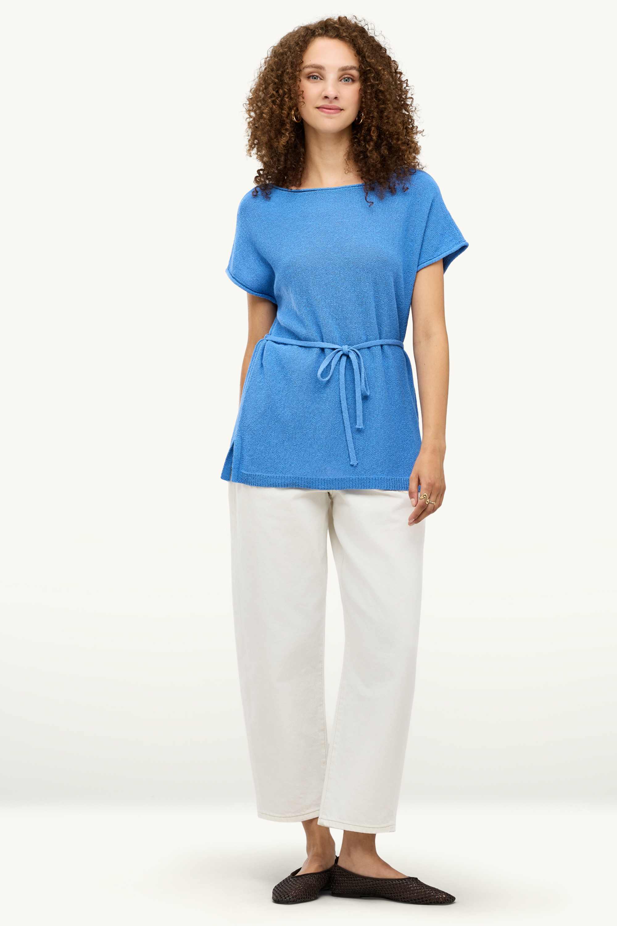 Knitted jumper - short sleeve blue