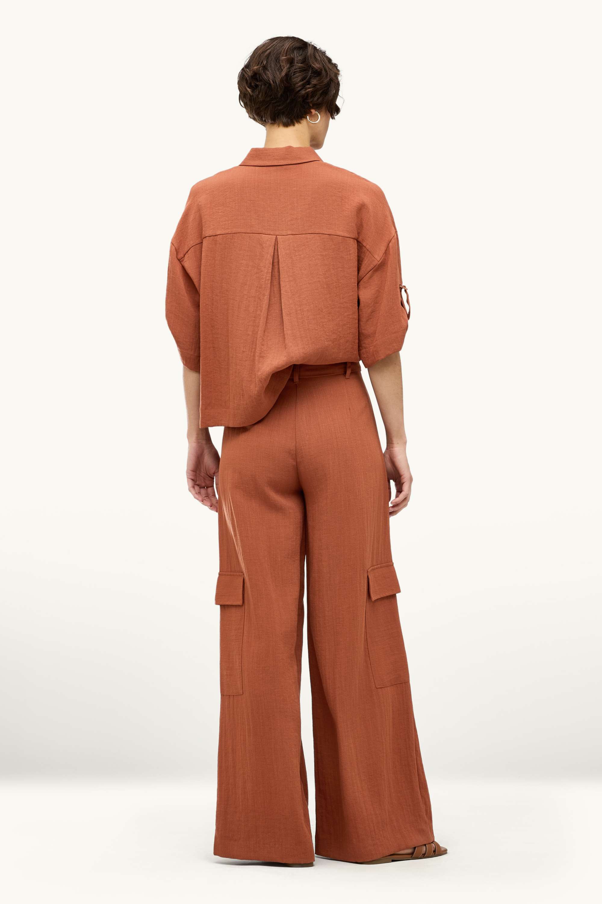 Cargo trousers - high waist - wide leg orange