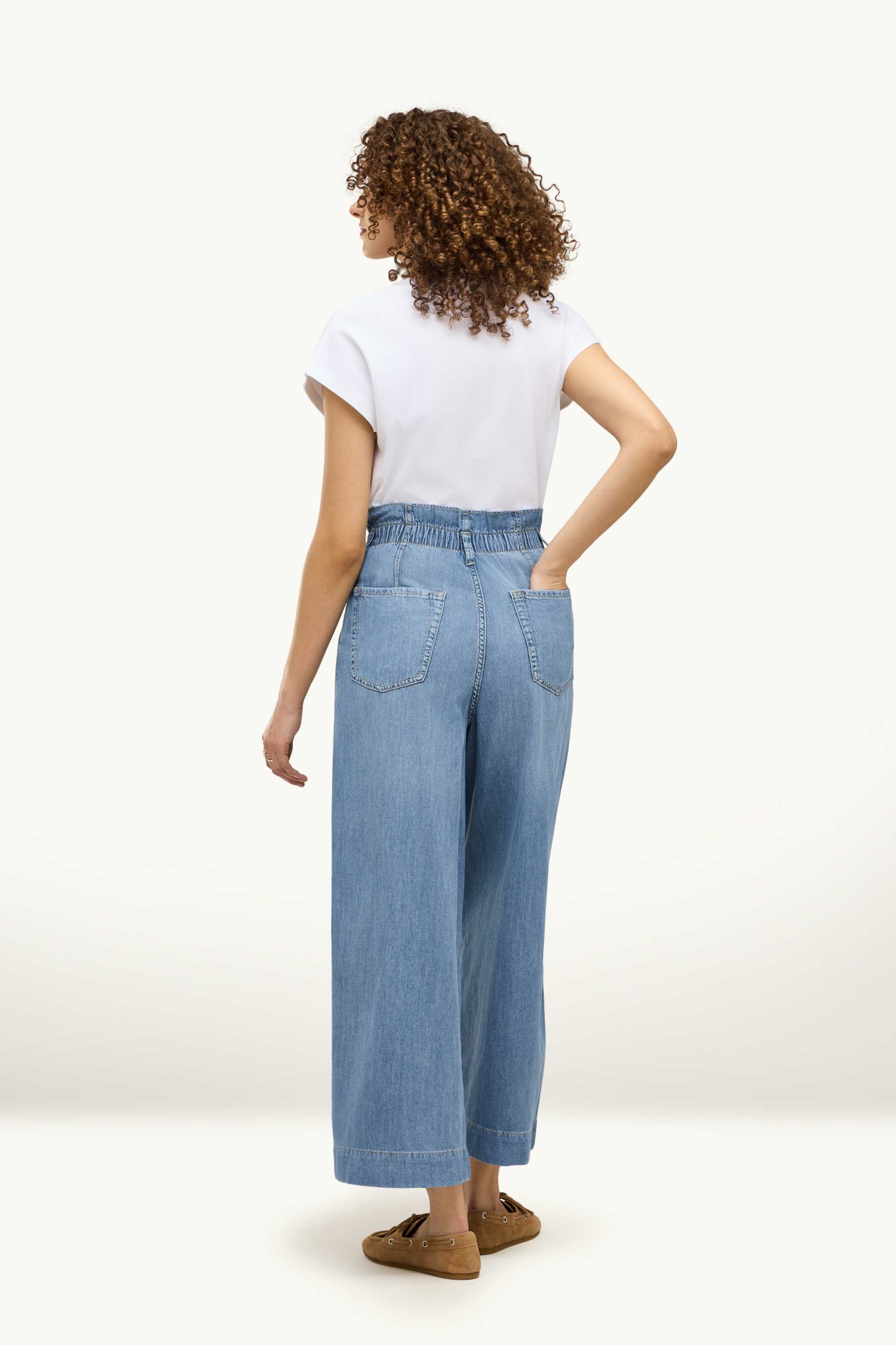 Cropped wide leg jeans - high waist blue denim