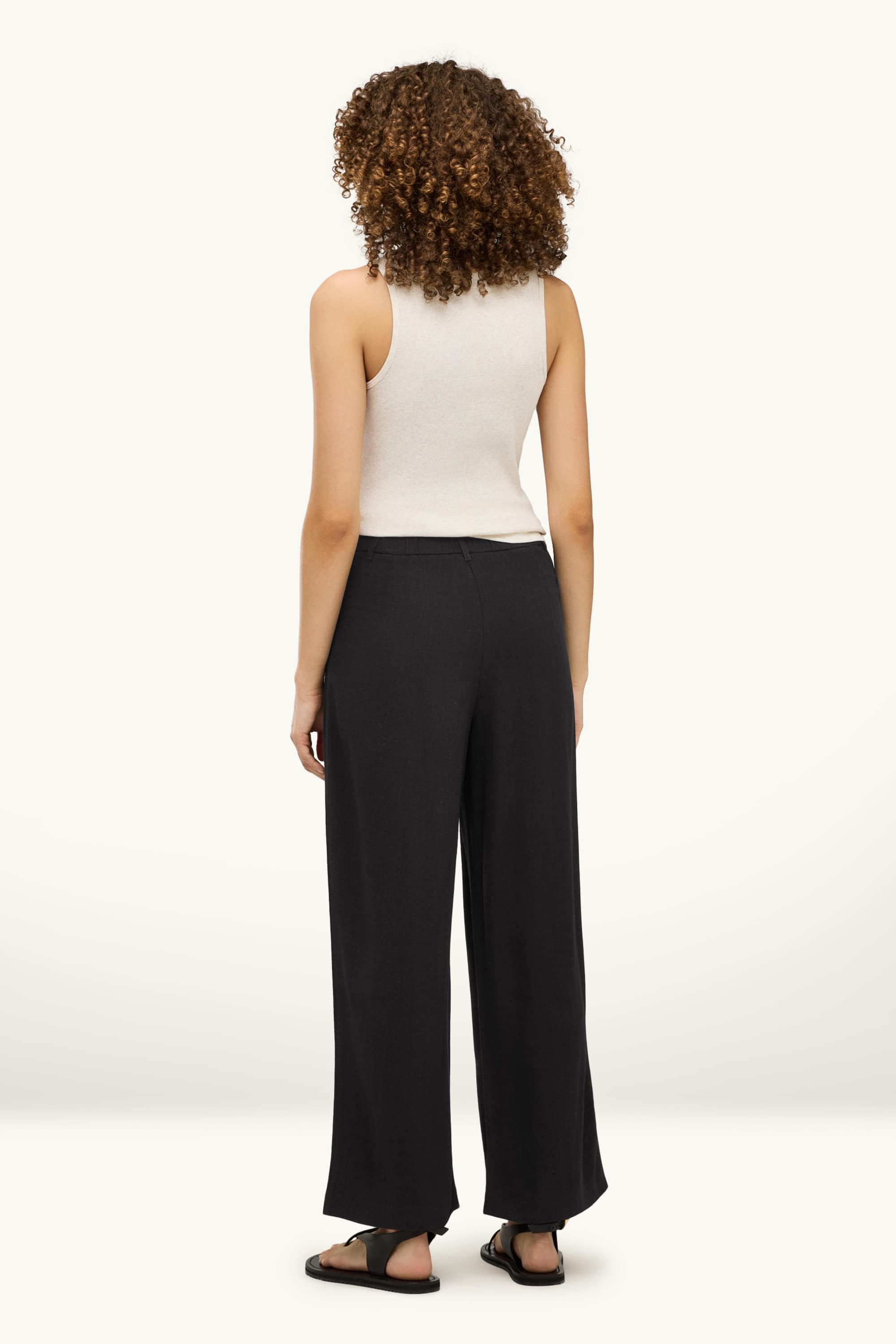 Linen blend cloth trousers - high waist - palazzo black