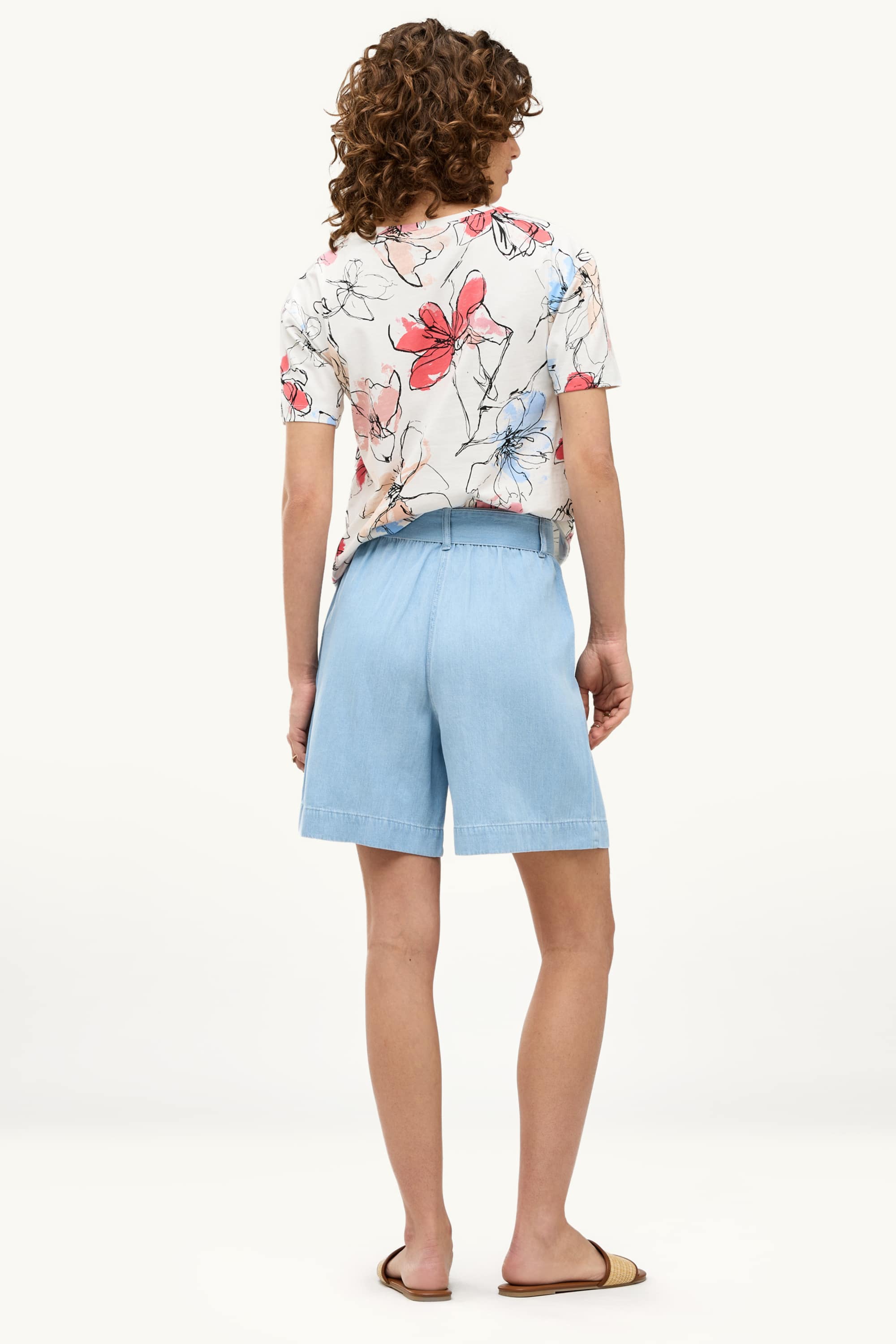 Denim shorts with belt - high waist denim-light blue