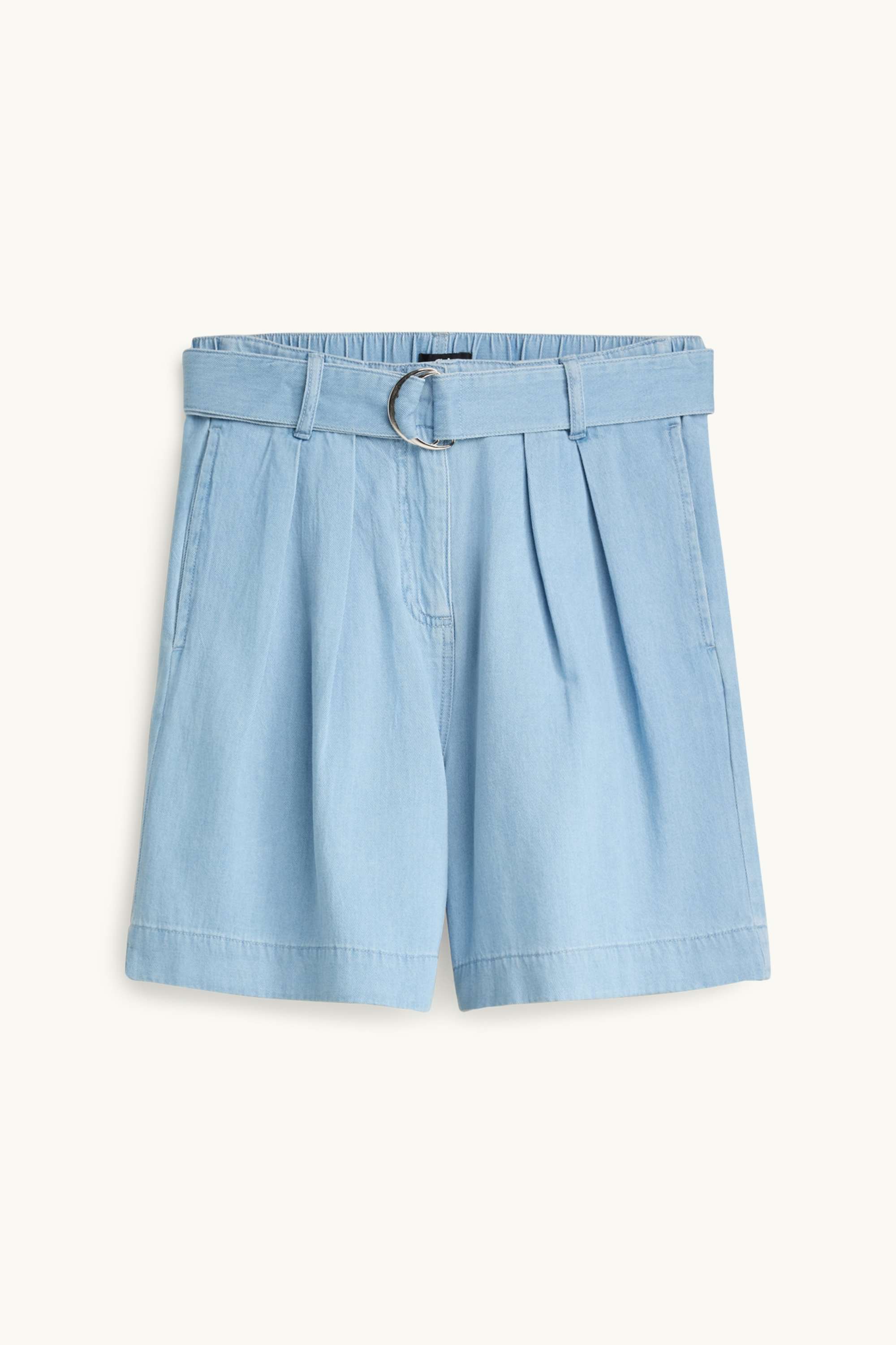 Denim shorts with belt - high waist denim-light blue