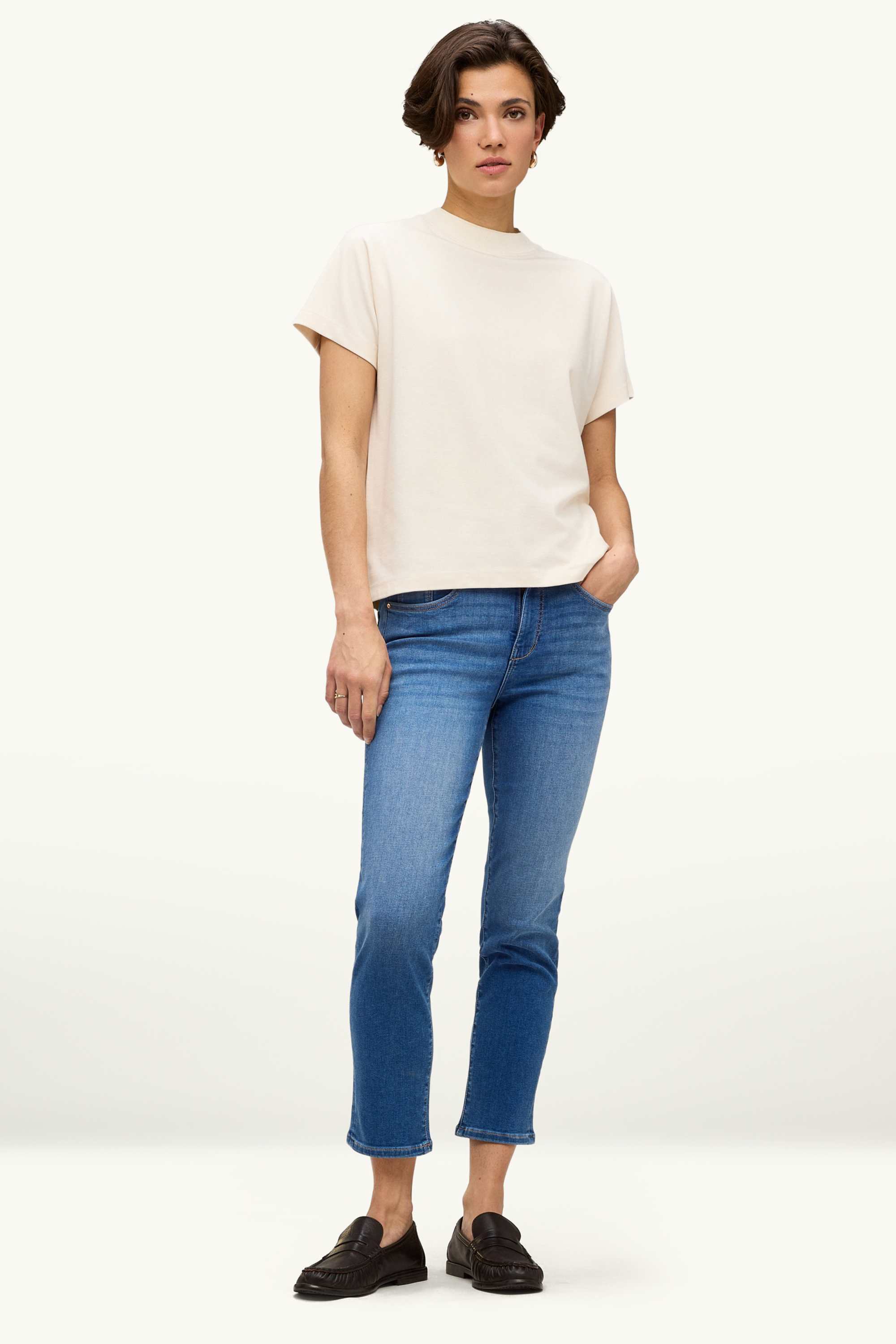 Cropped slim jeans - mid-rise waist - LYCRA® blue denim