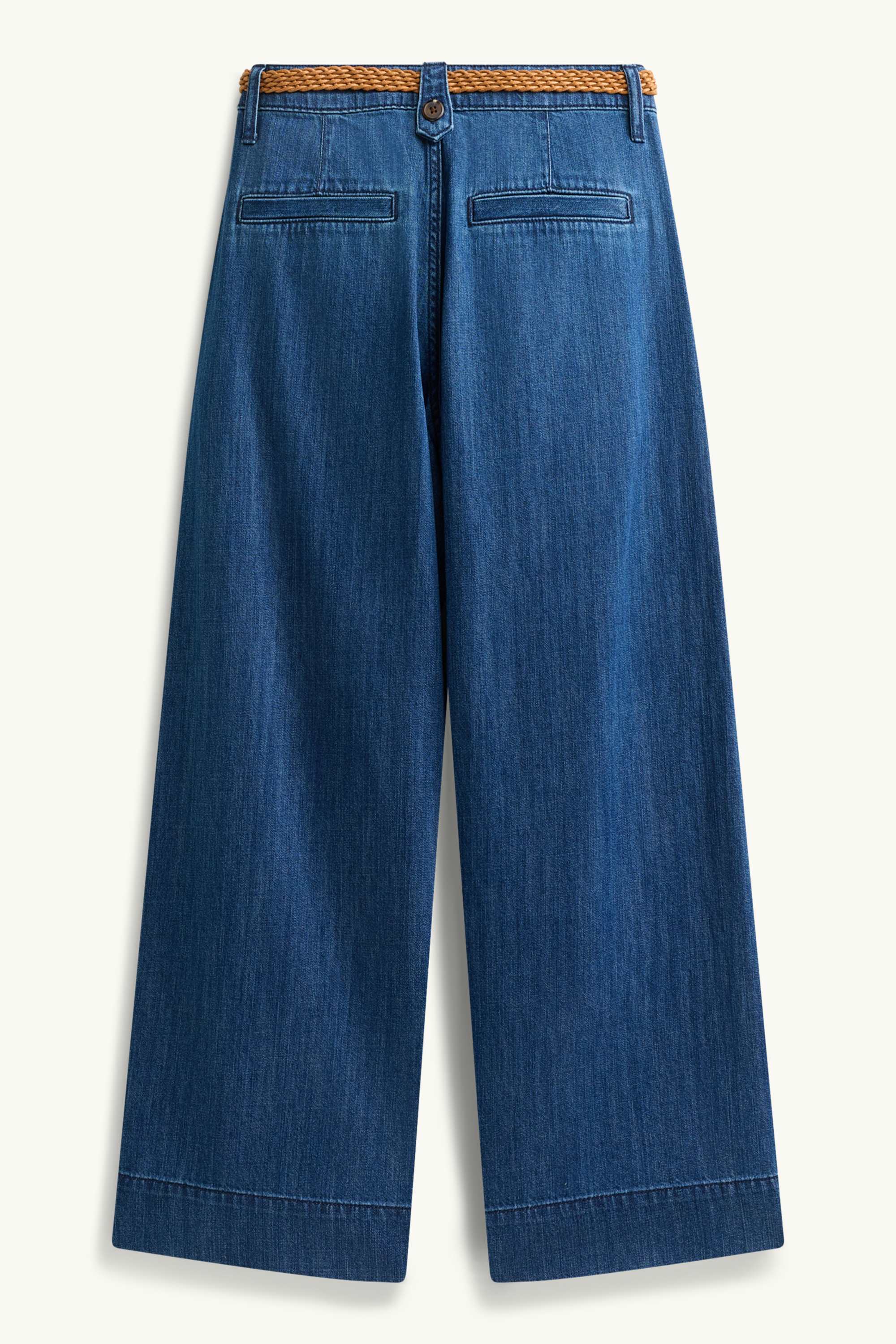Cropped wide leg jeans with belt - mid-rise waist denim-dark blue