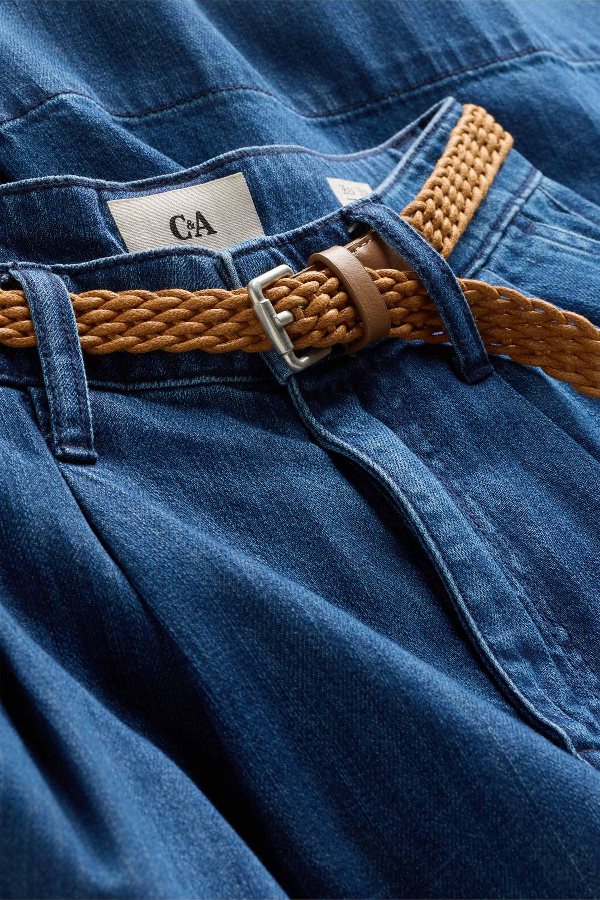 Cropped wide leg jeans with belt - mid-rise waist denim-dark blue