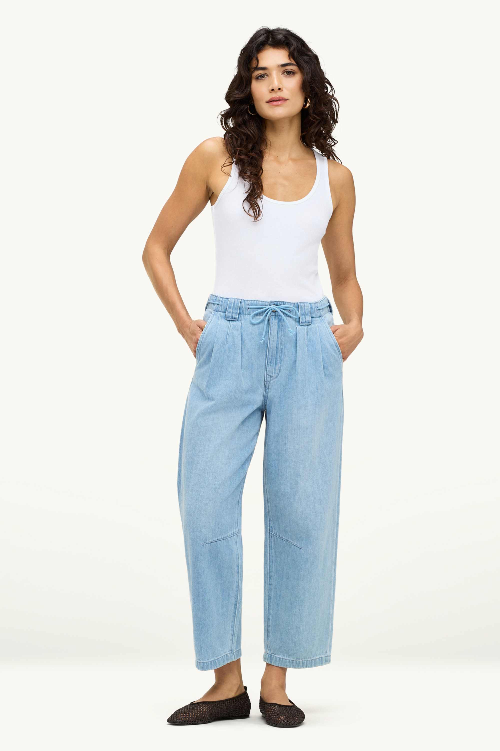 Barrel jeans - mid-rise waist blue denim