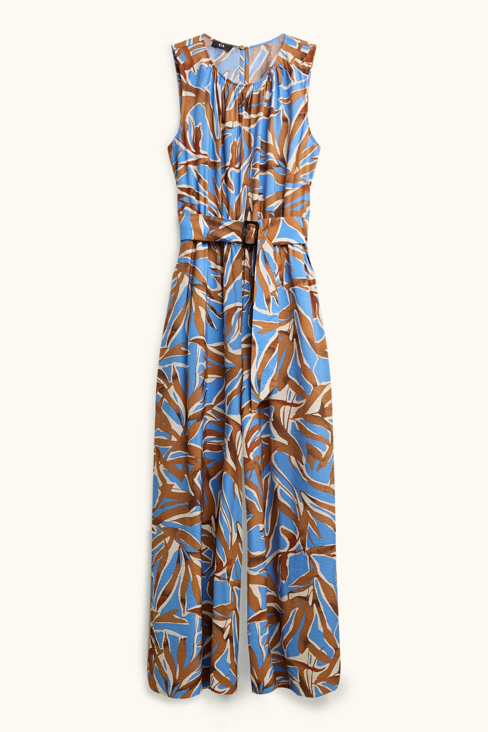 Jumpsuit with belt - patterned brown / blue