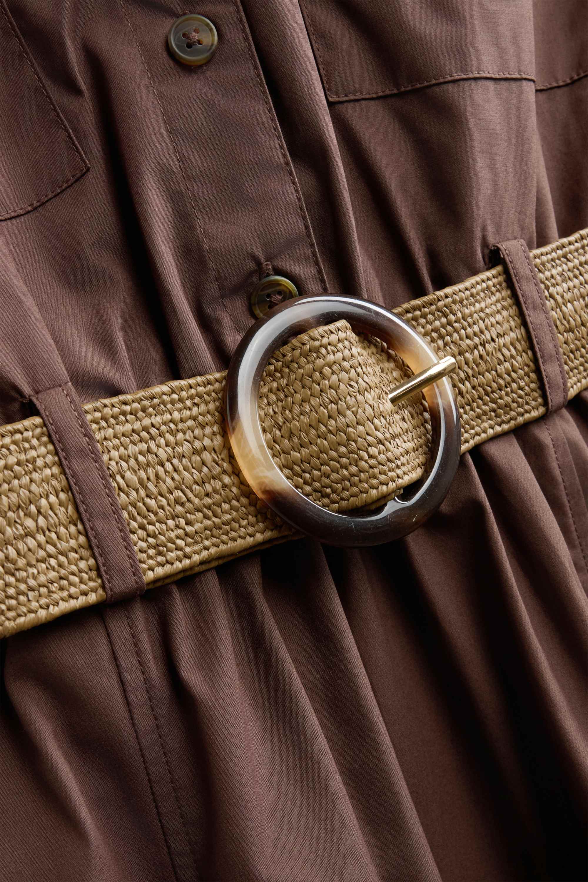 V-neck dress with belt dark brown