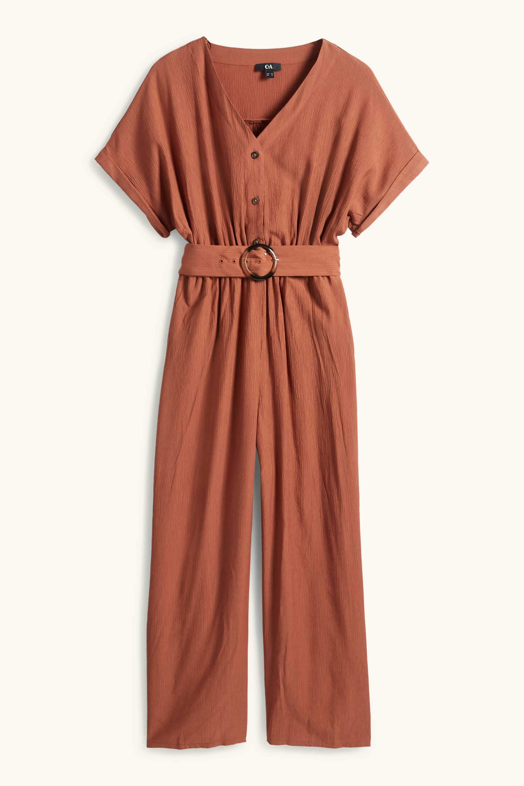 Jumpsuit with belt - textured brown