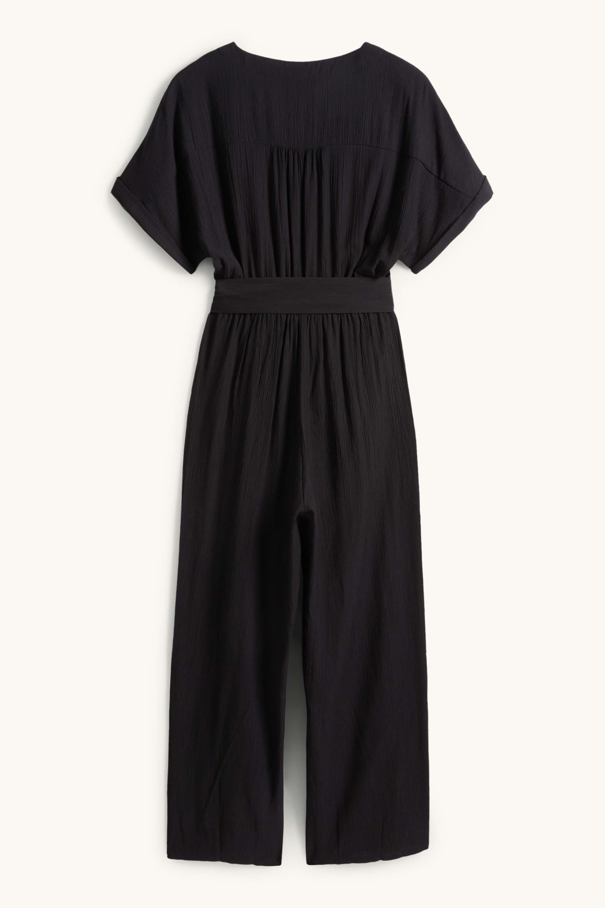 Jumpsuit with belt - textured black