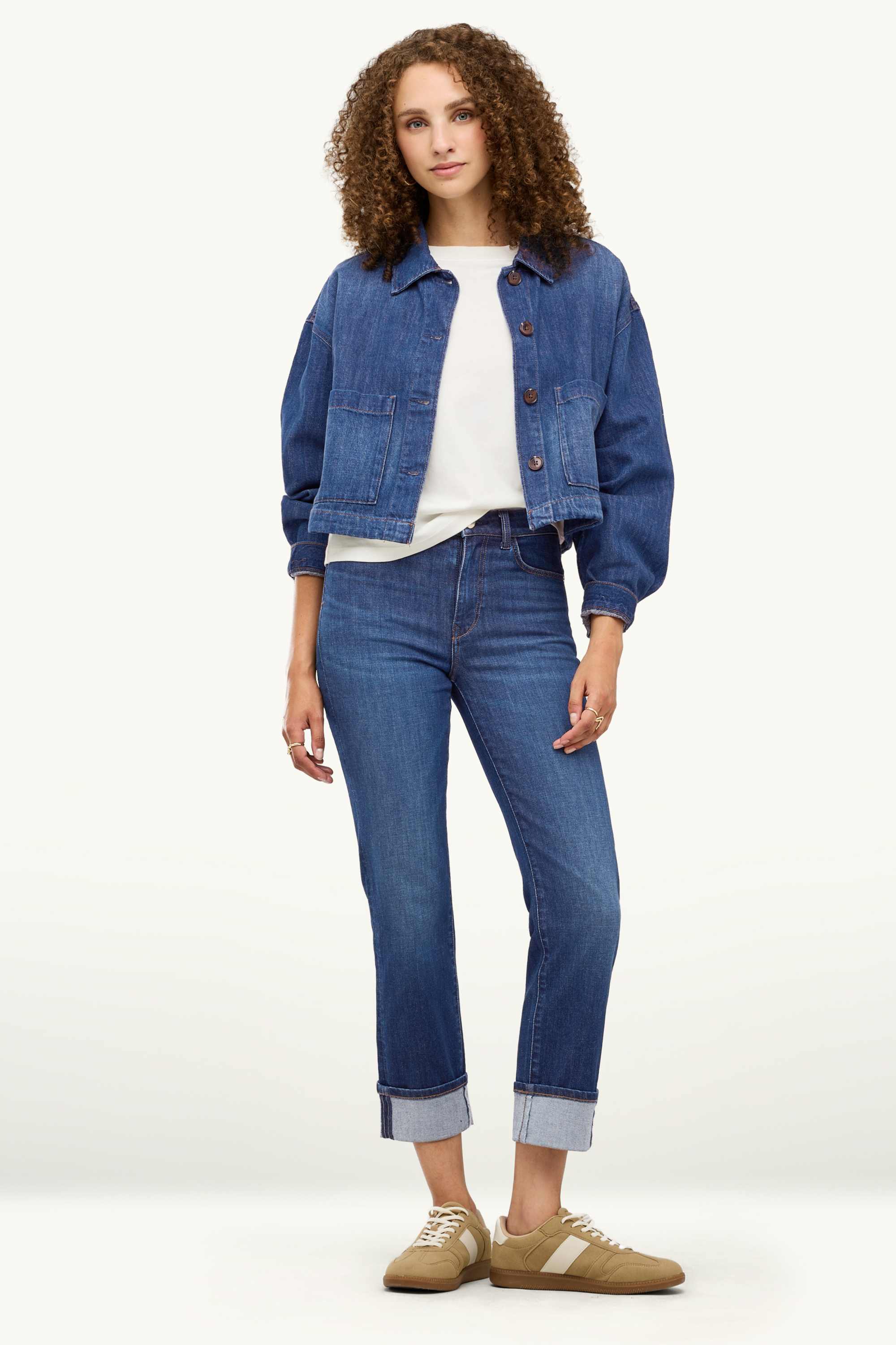 Cropped straight jeans - mid-rise waist - LYCRA® denim-dark blue