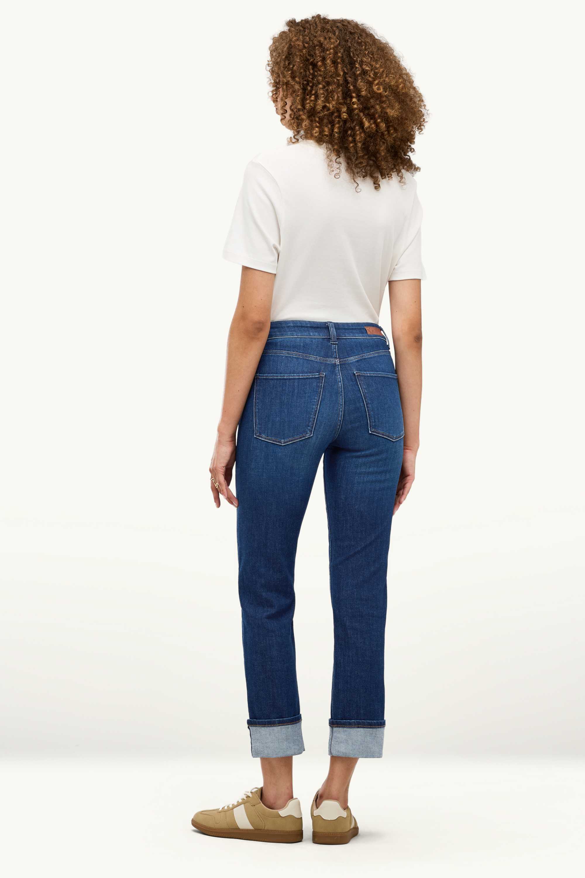 Cropped straight jeans - mid-rise waist - LYCRA® denim-dark blue