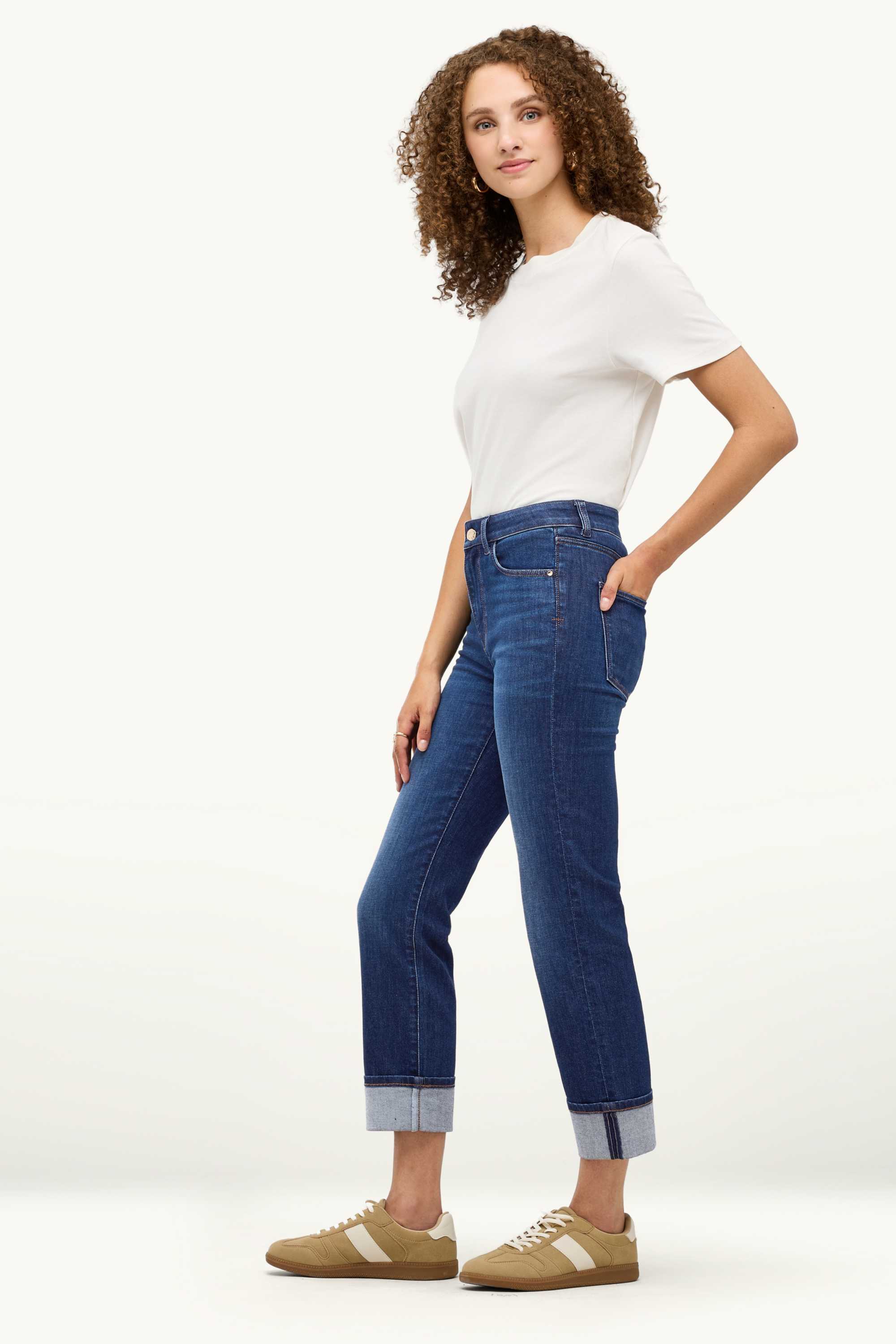 Cropped straight jeans - mid-rise waist - LYCRA® denim-dark blue