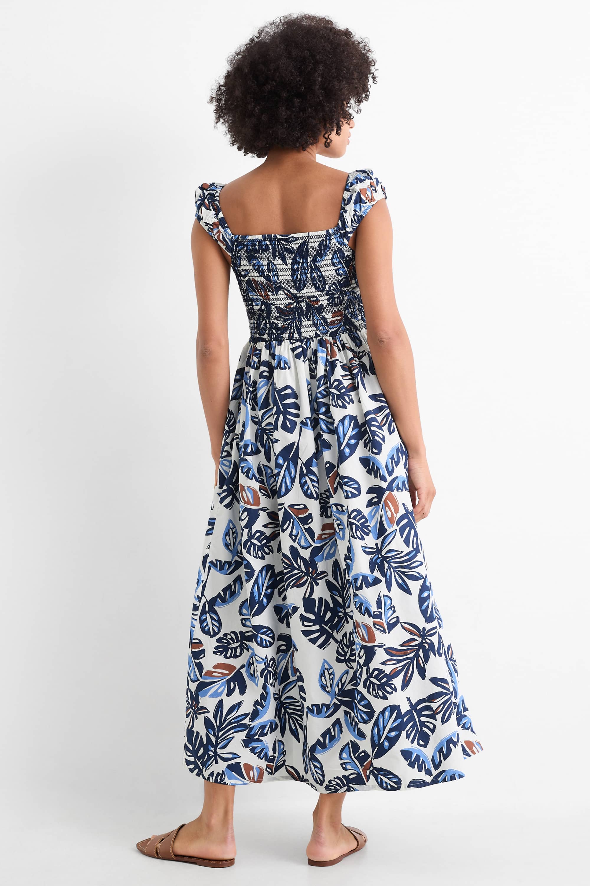 Dress - patterned - smocked dark blue / creme white