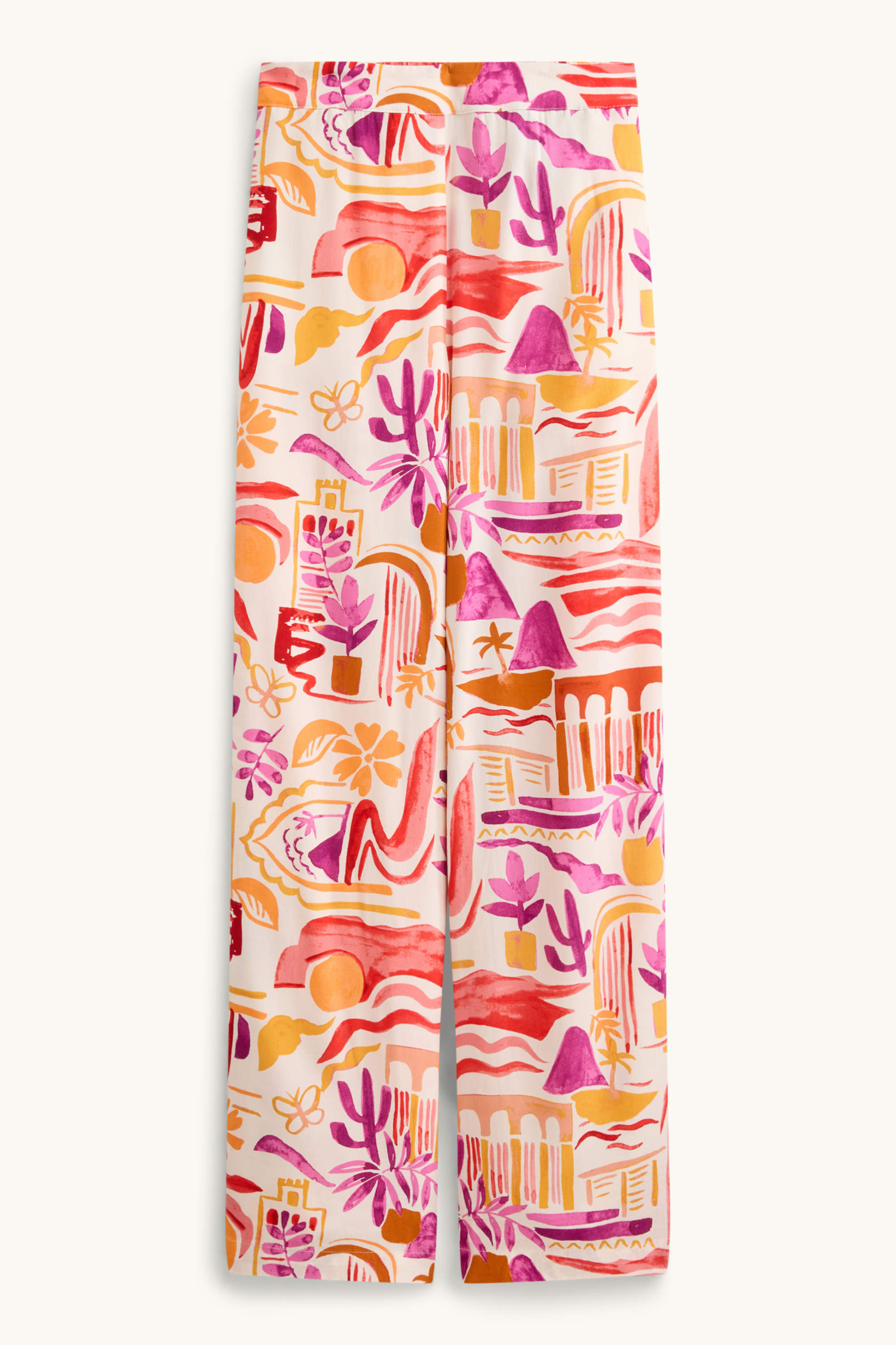Cloth trousers - mid waist - palazzo - patterned orange