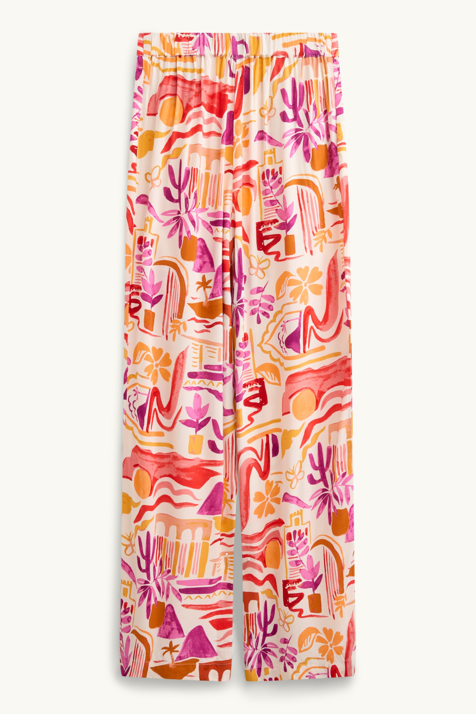 Cloth trousers - mid waist - palazzo - patterned orange