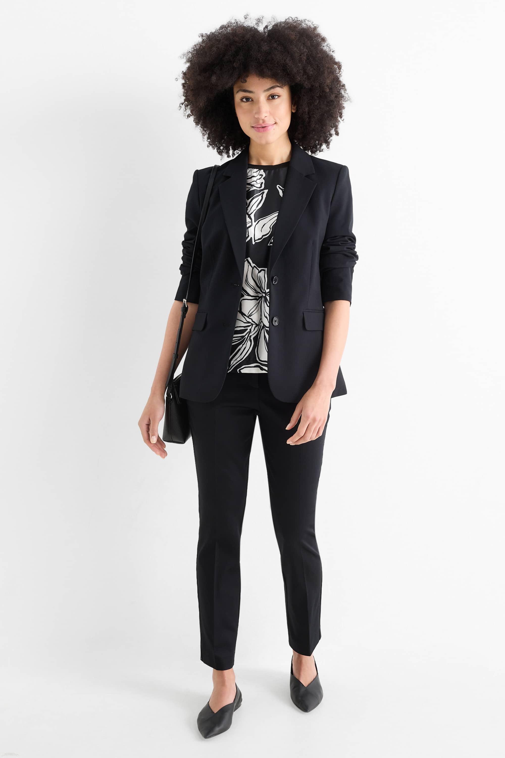 T-shirt - regular fit - floral black / white