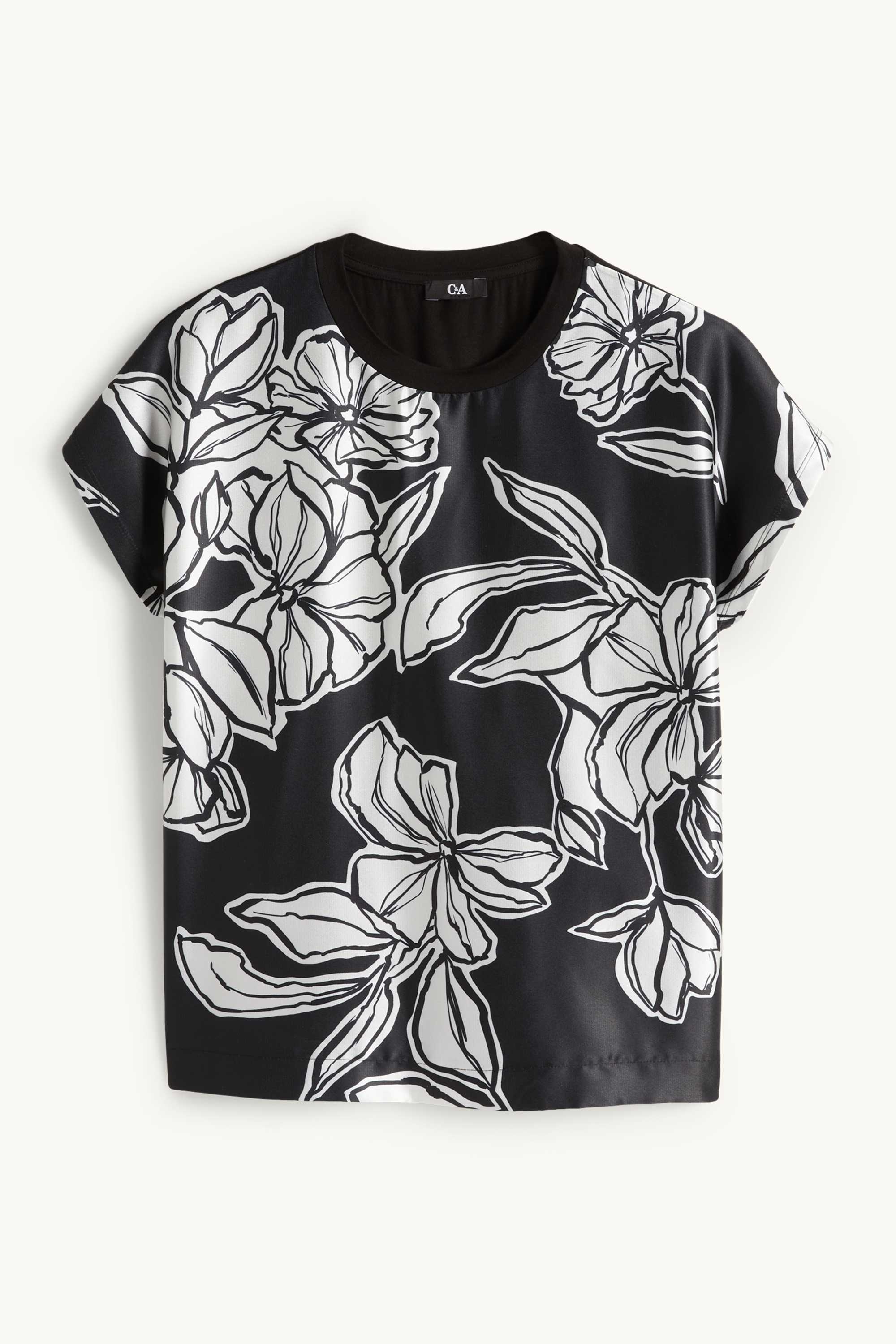 T-shirt - regular fit - floral black / white