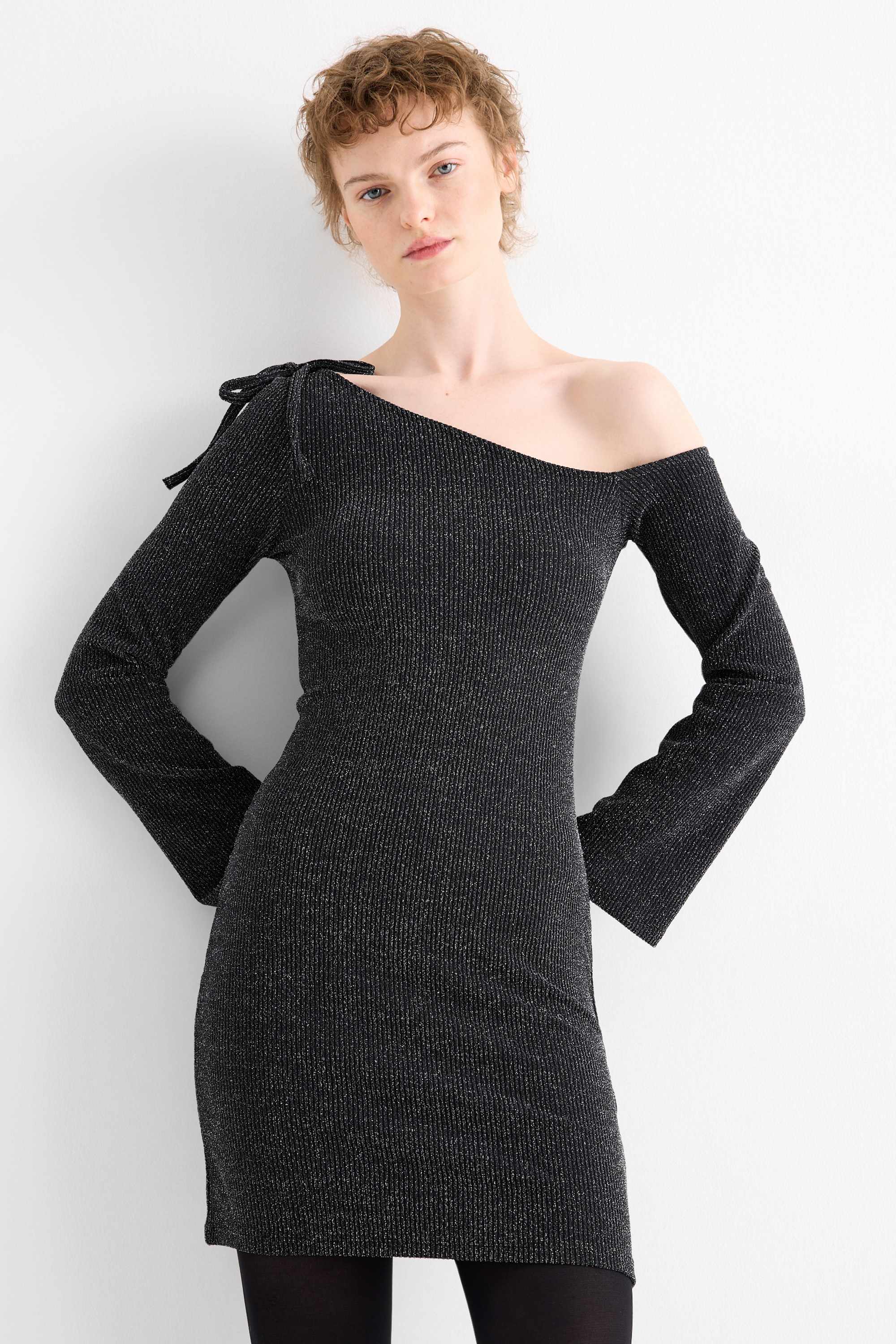 Bodycon dress - ribbed - shiny black