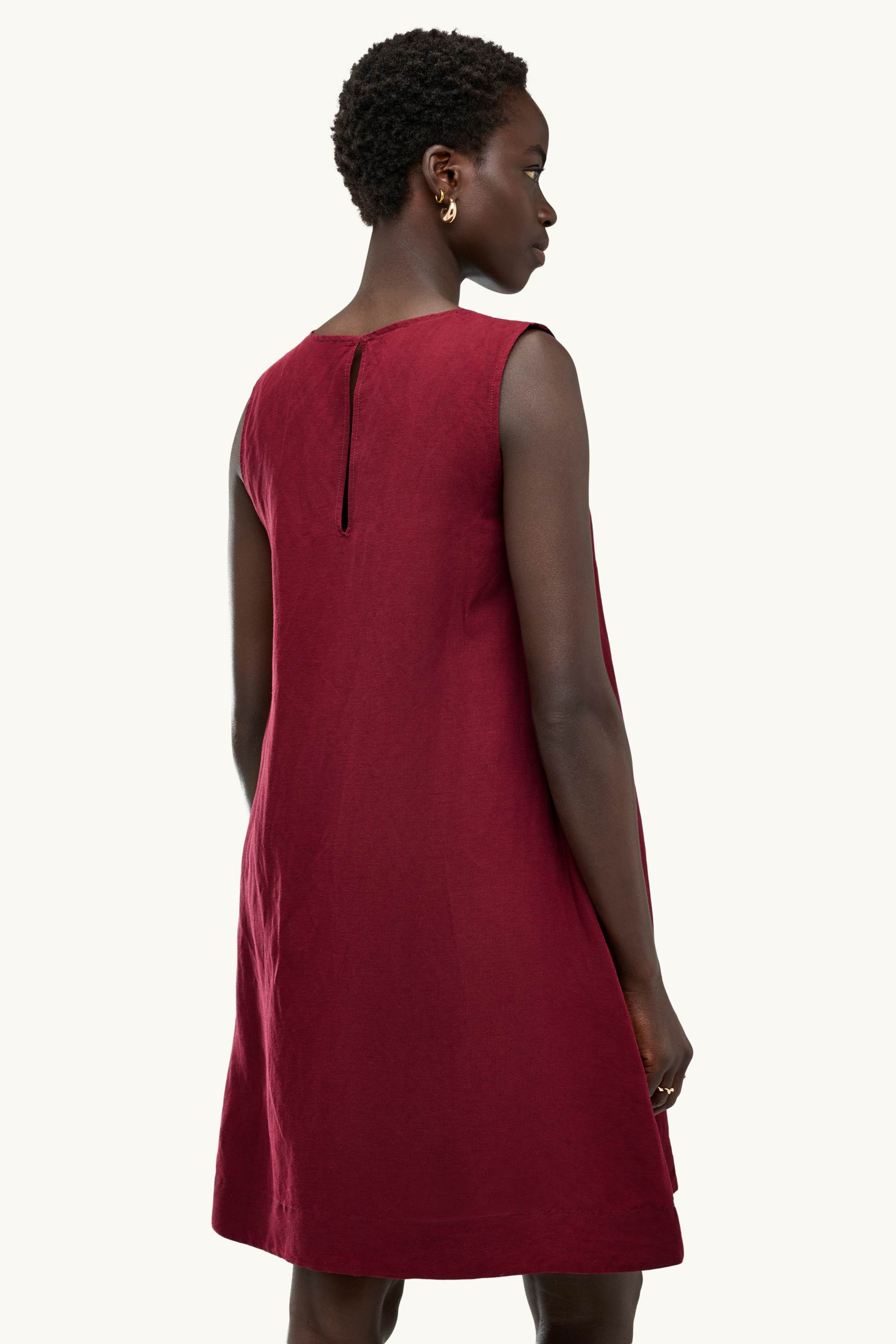 A-line dress - linen blend dark red