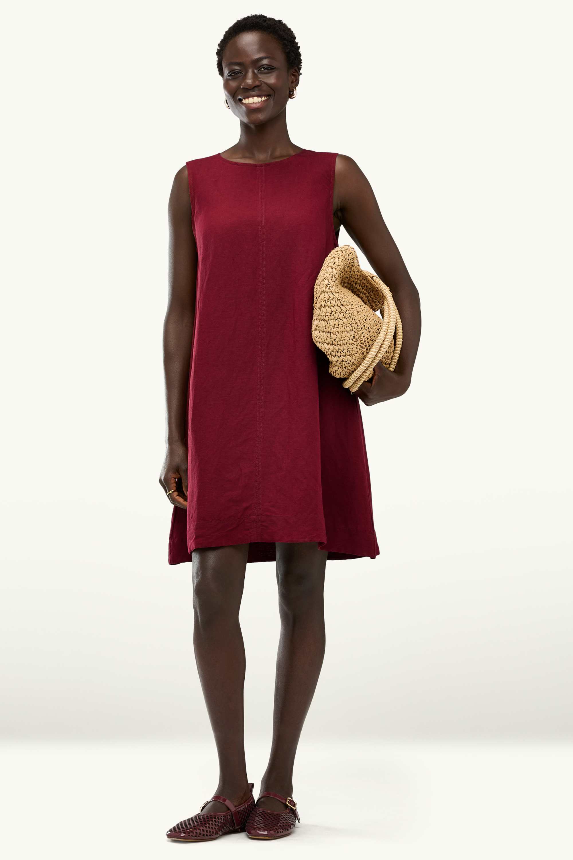 A-line dress - linen blend dark red
