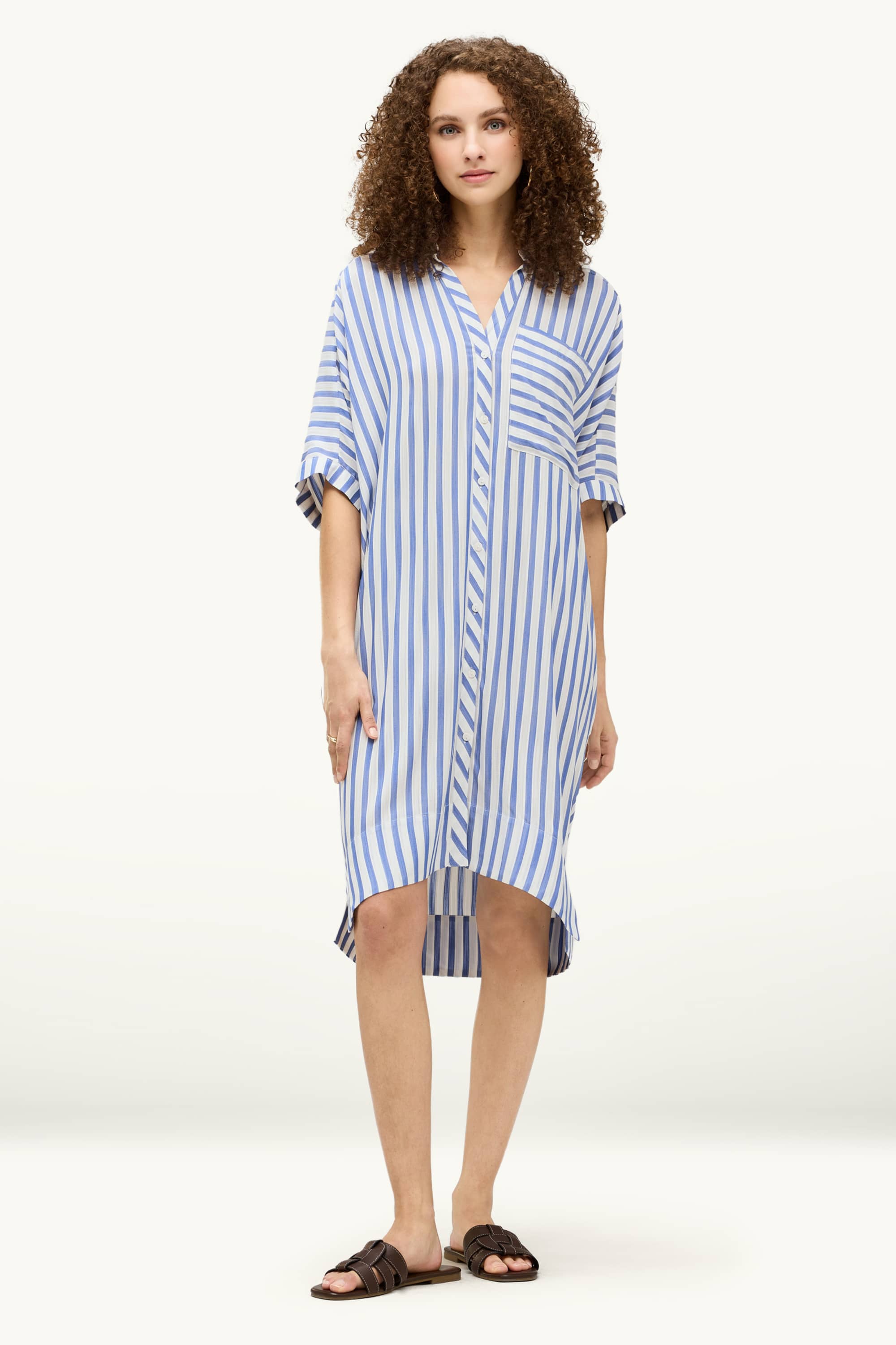 Shirt dress - straight fit - striped blue / white
