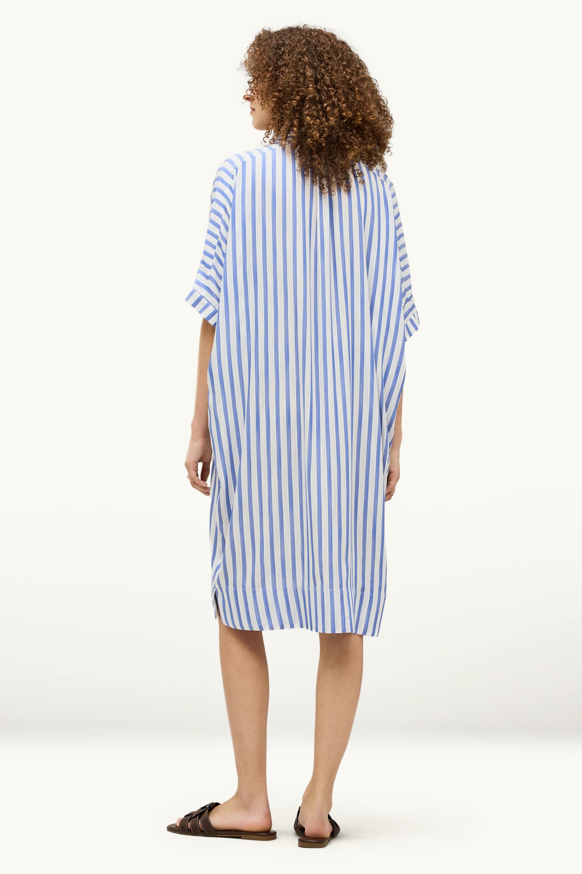 Shirt dress - straight fit - striped blue / white