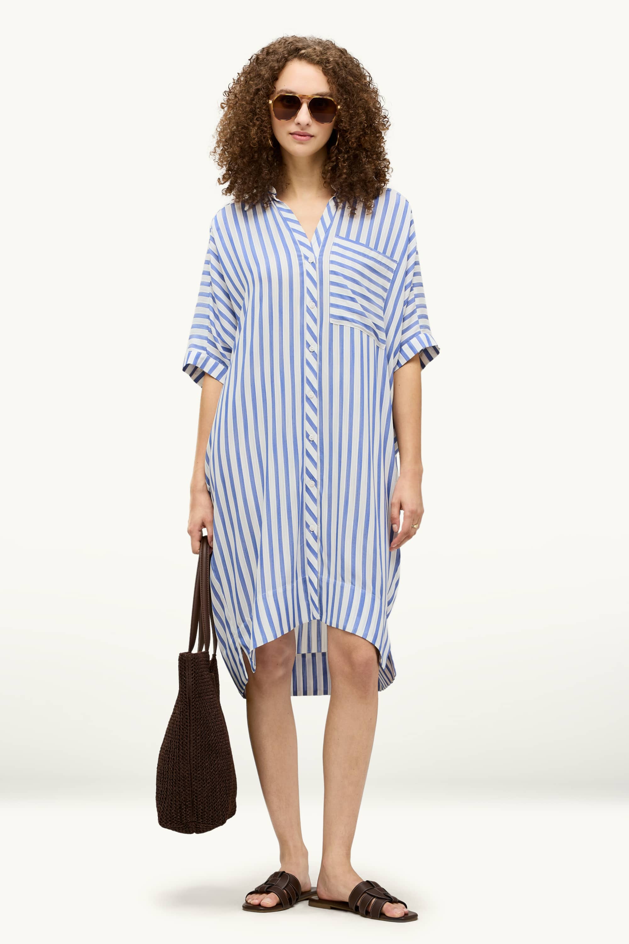 Shirt dress - straight fit - striped blue / white