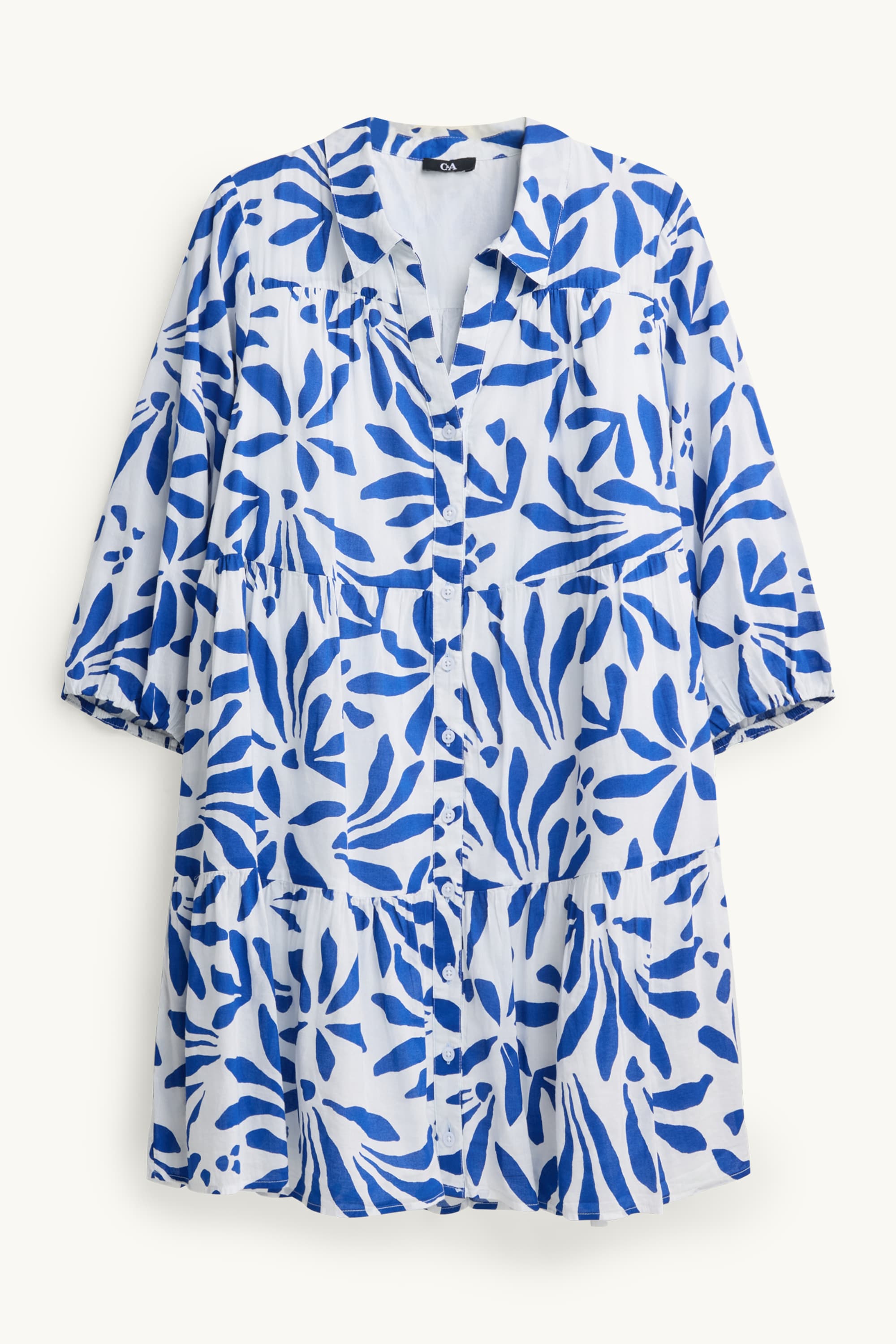 A-line dress - patterned white / blue