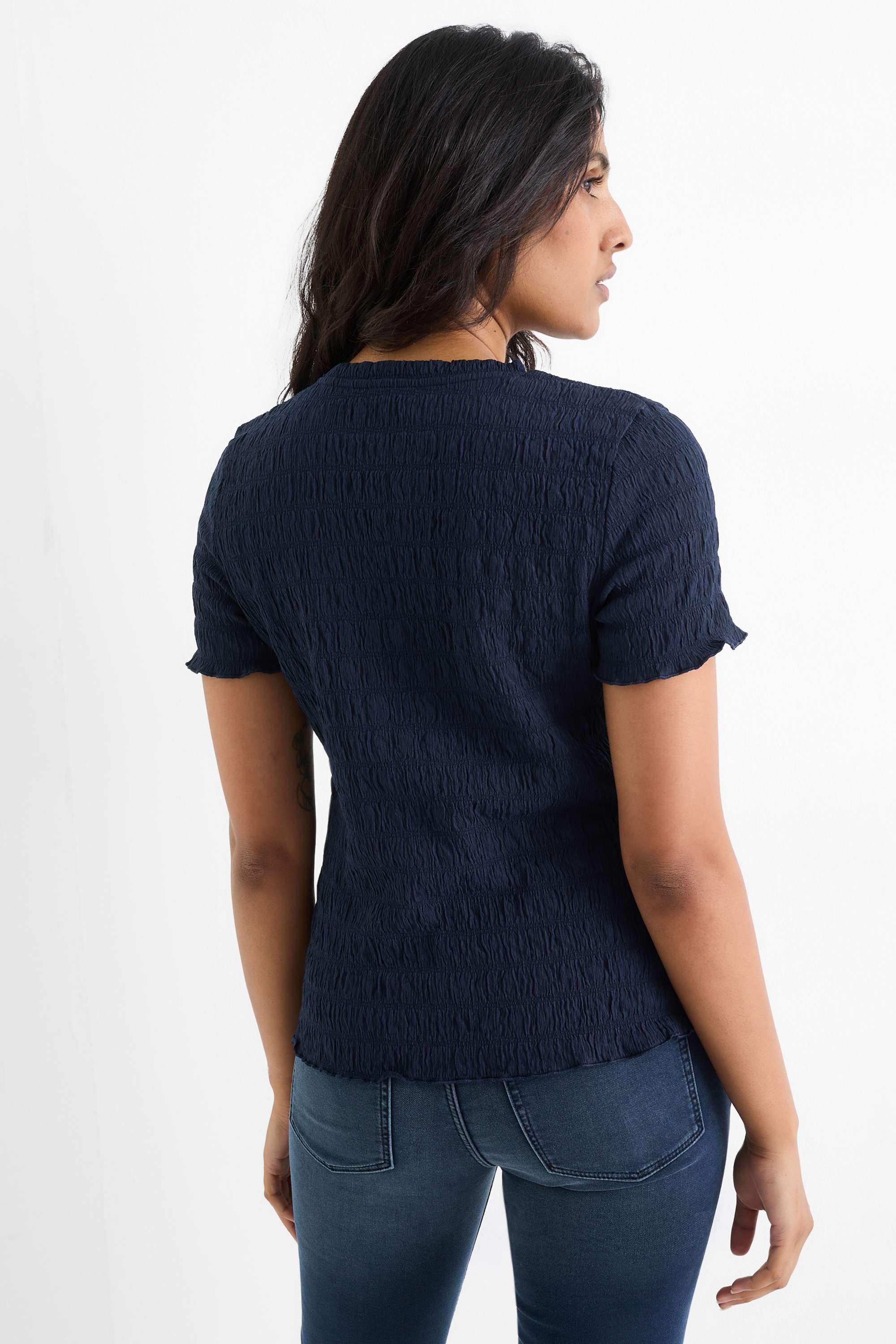 T-shirt - regular fit - smocked dark blue