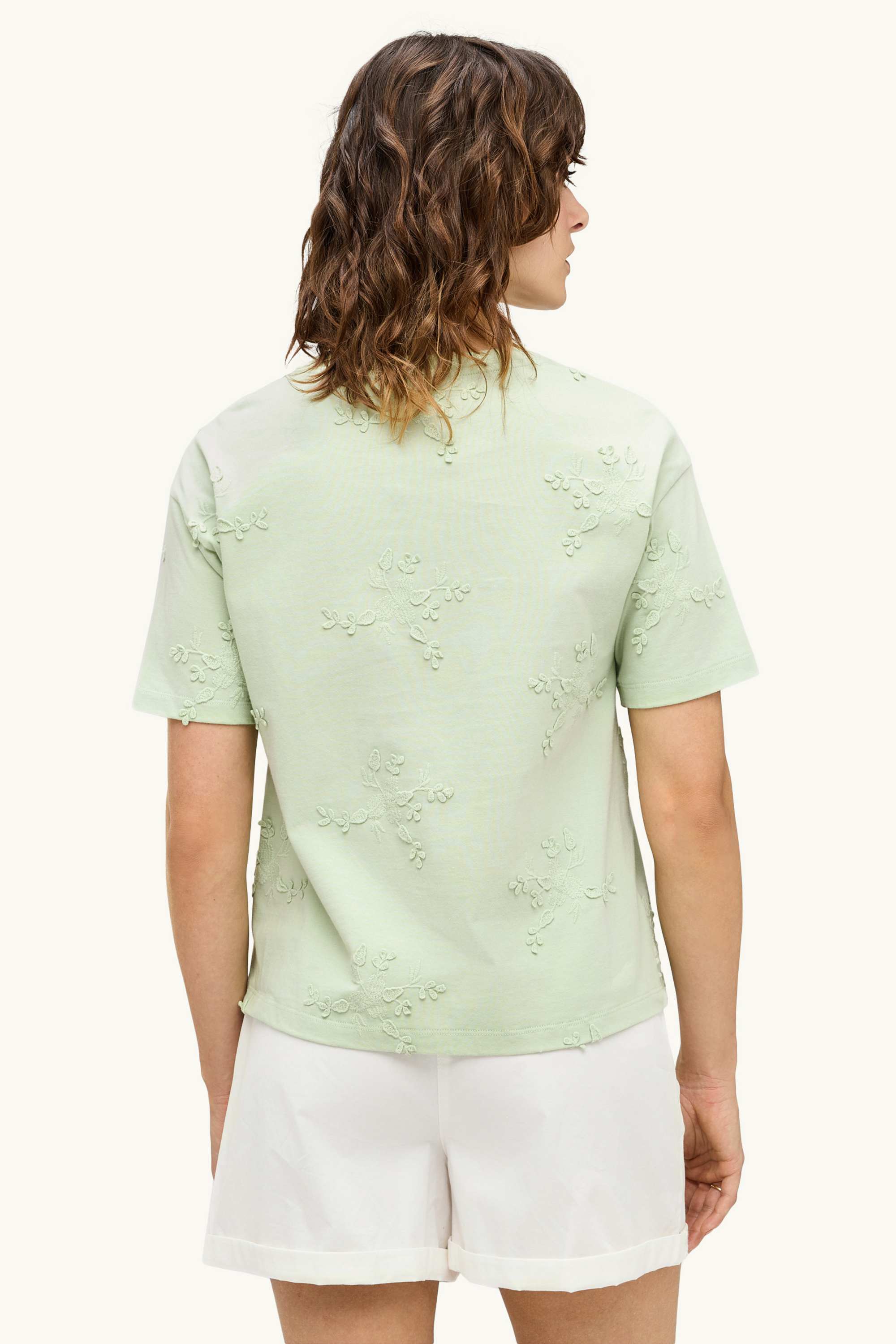 T-shirt - regular fit - embroidered - floral light green