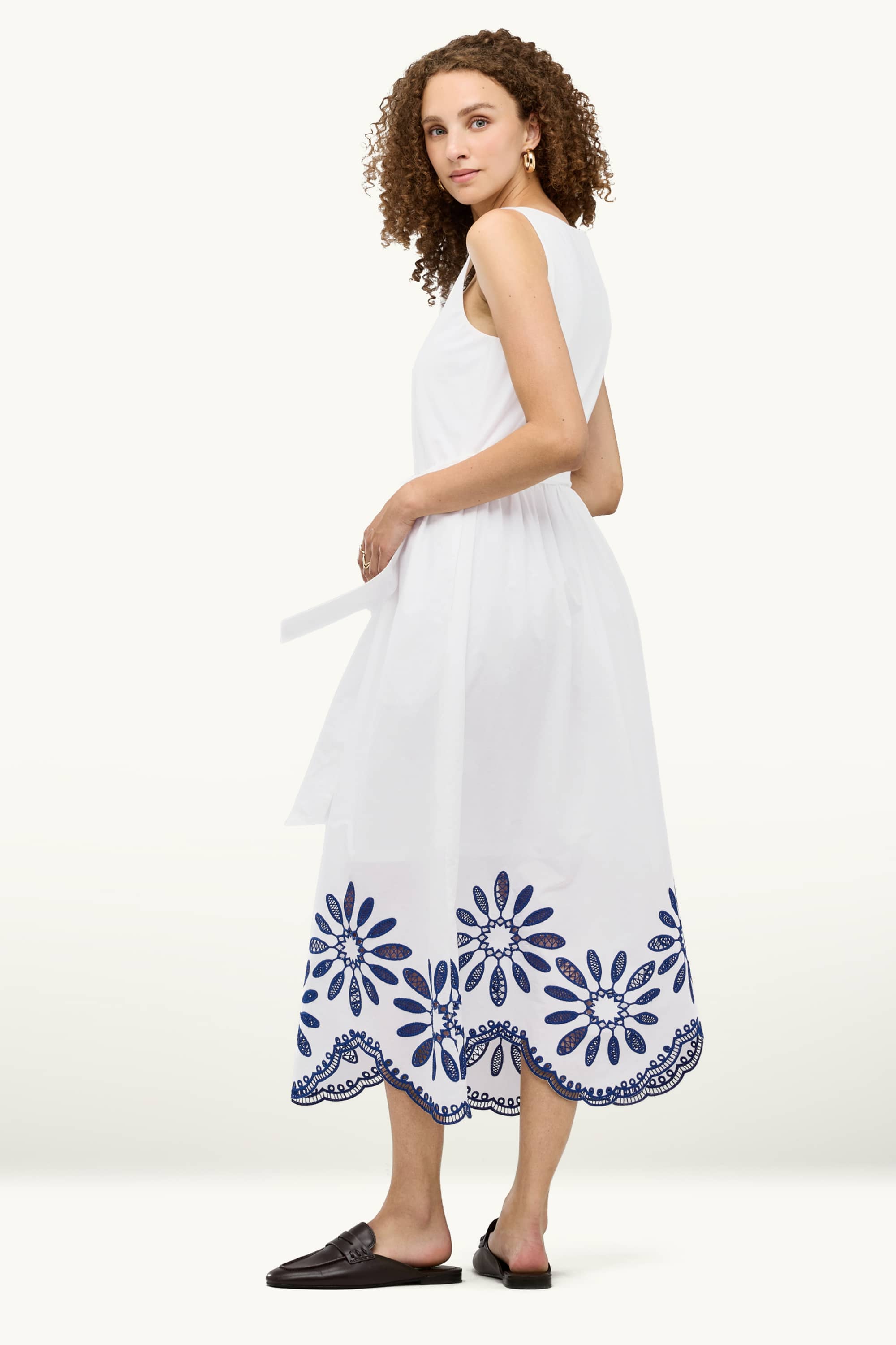 Fit & flare dress white / blue