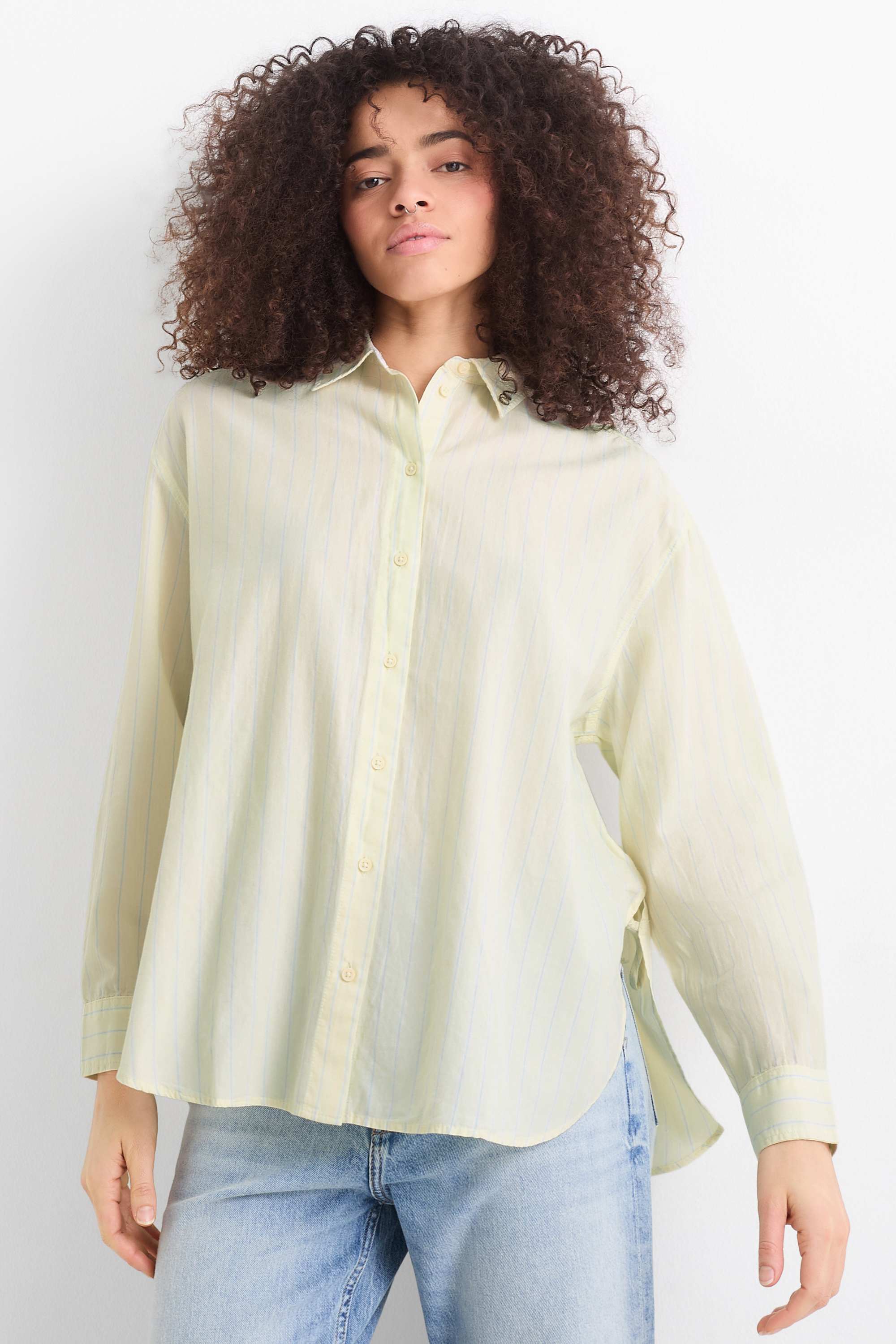 Shirt blouse - striped light yellow