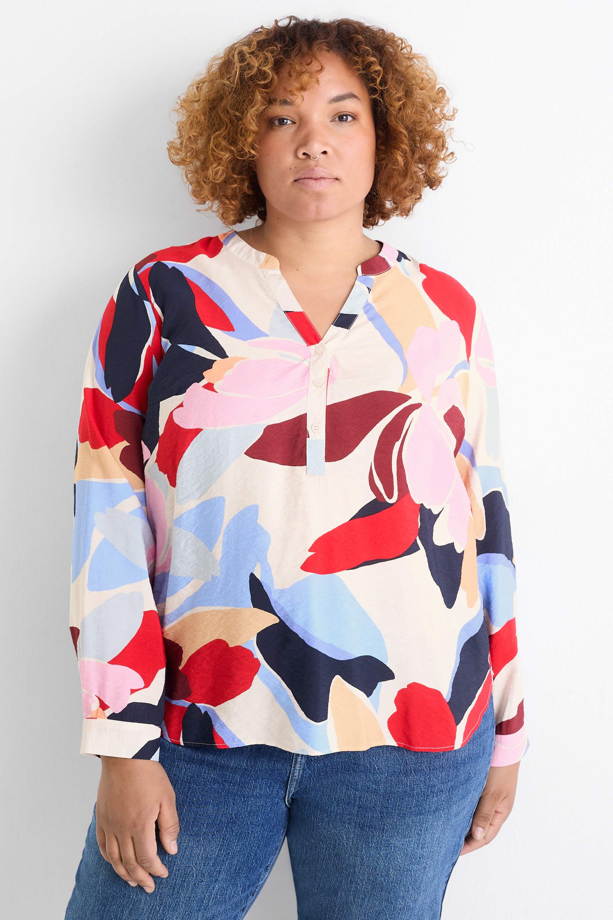 V-neck blouse - floral multicoloured