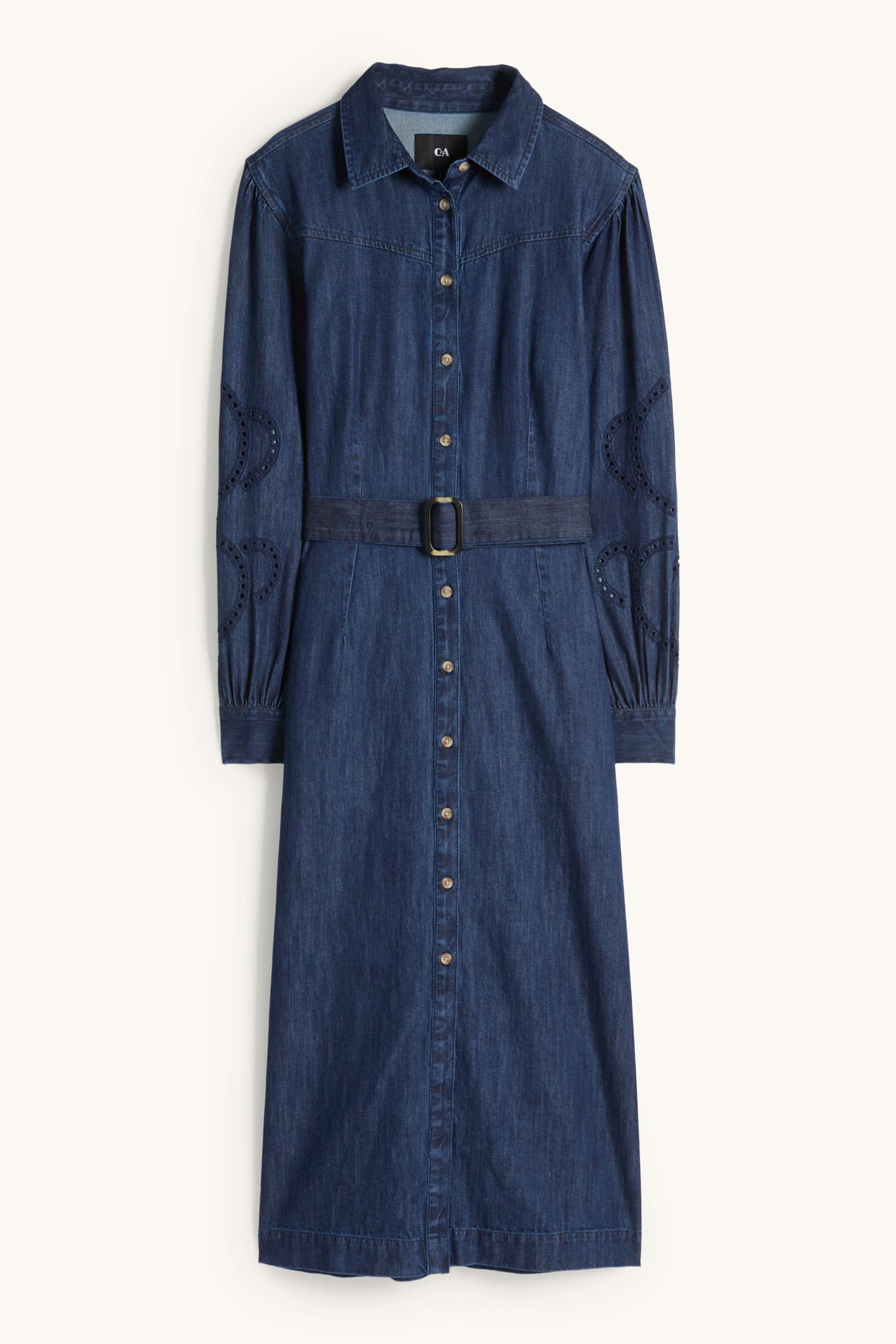 Denim shirt dress with belt dark blue