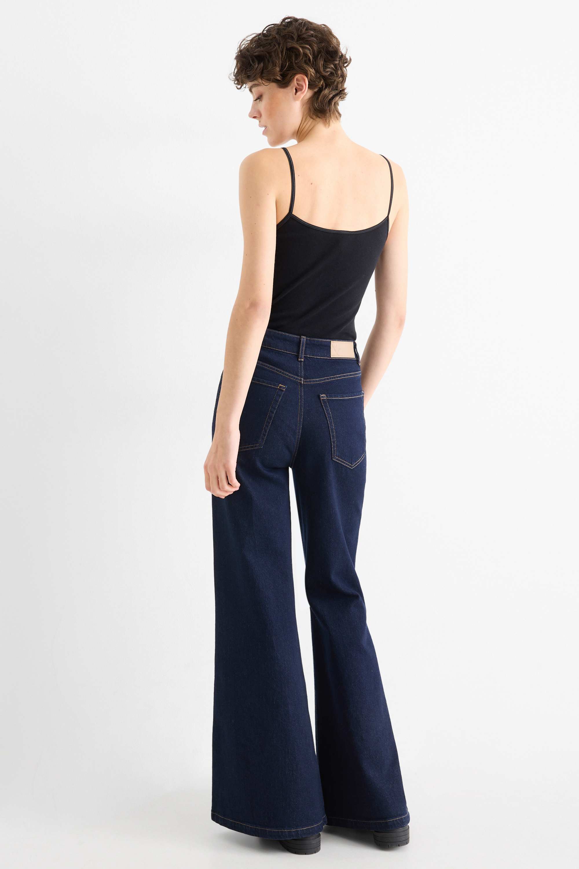 Flared jeans - high waist denim-dark blue