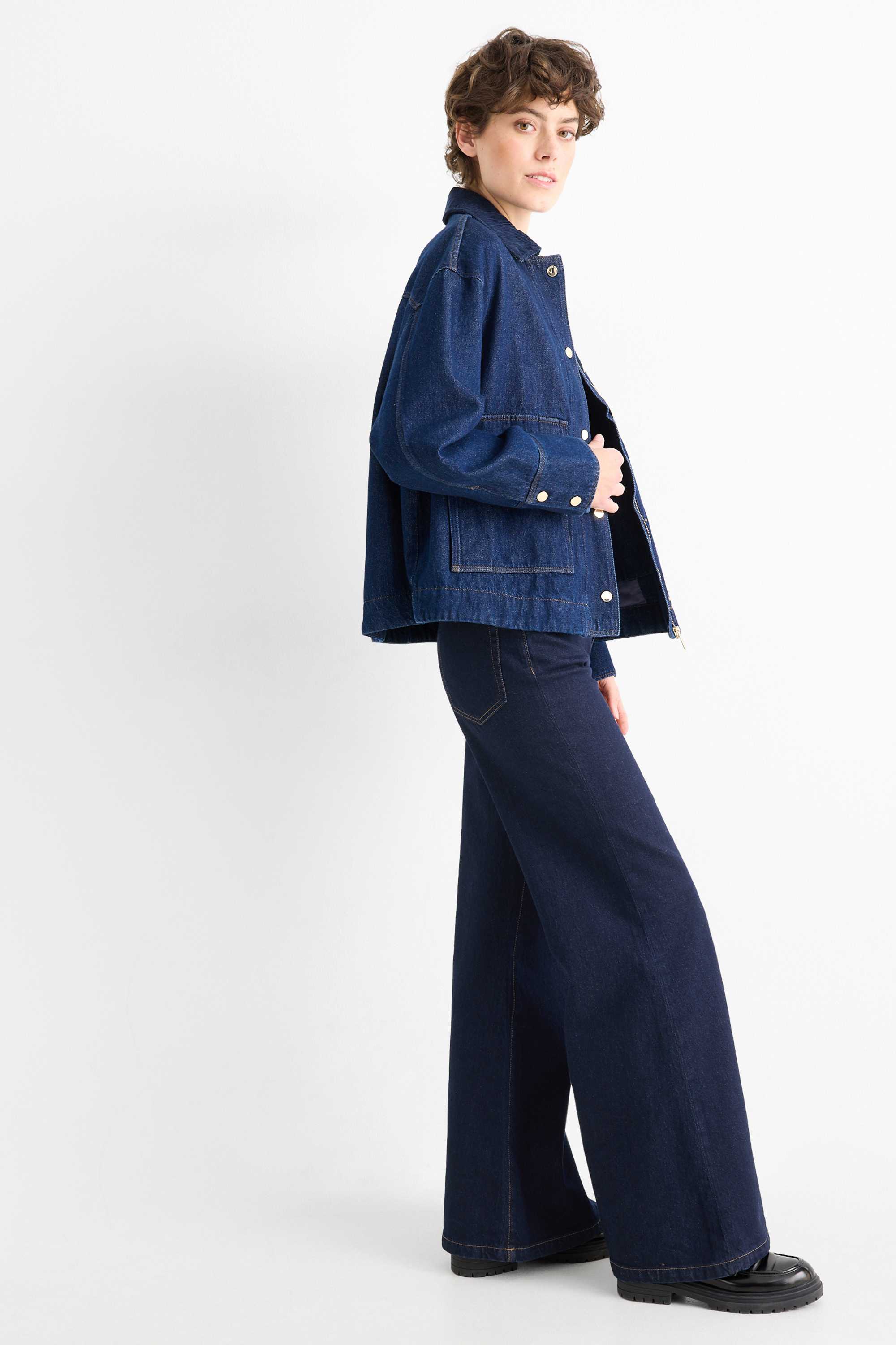 Flared jeans - high waist denim-dark blue