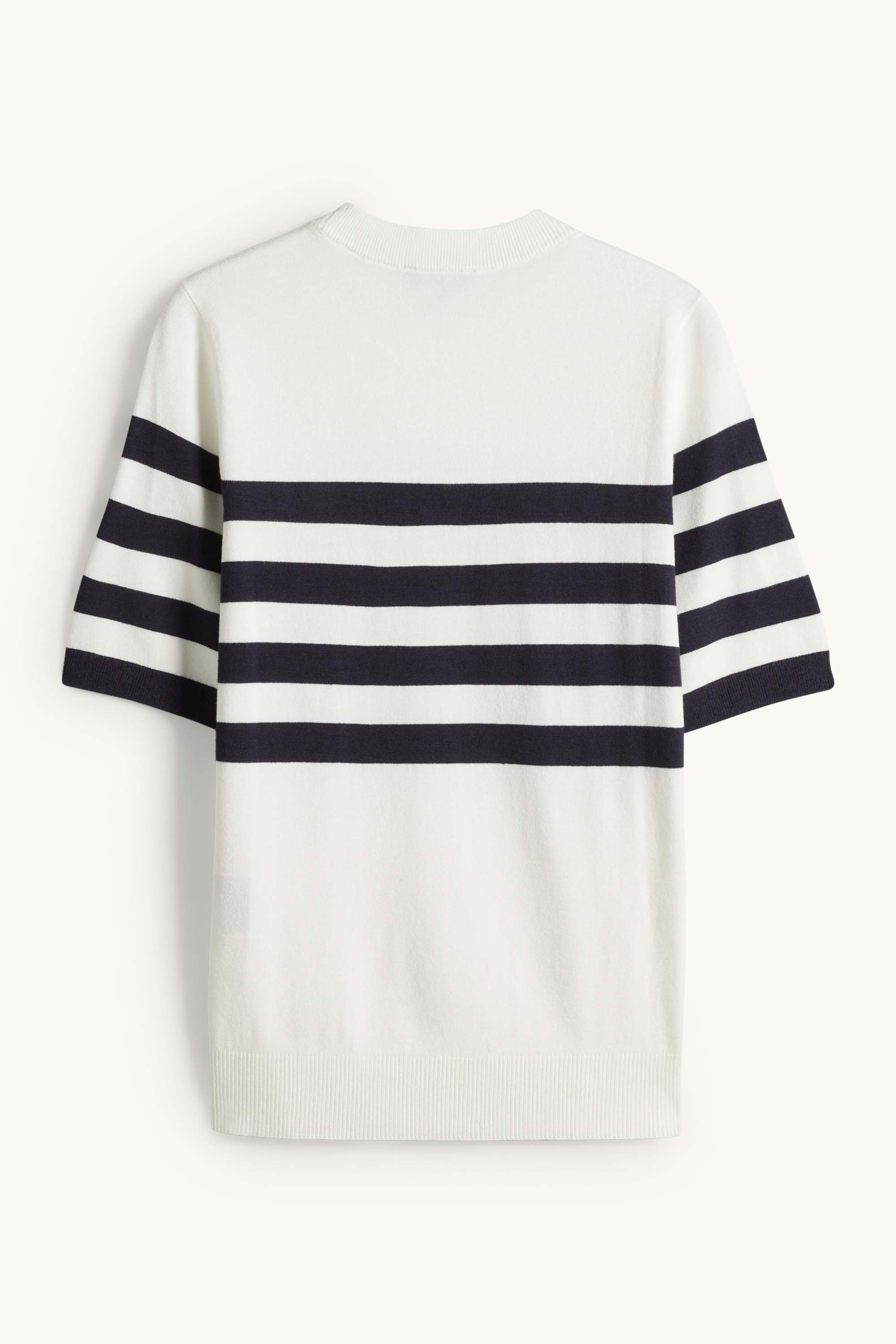 Knitted jumper - short sleeve - striped white / black