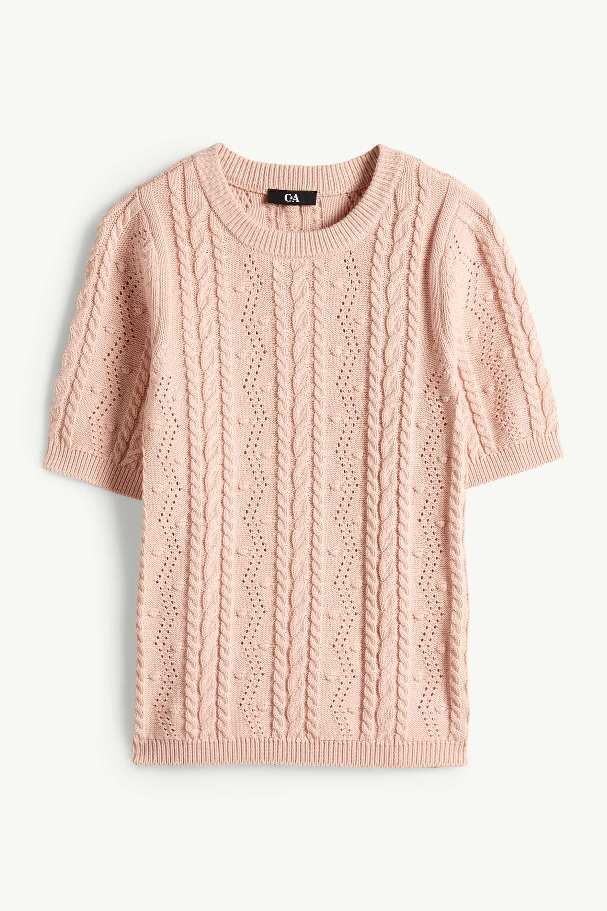Knitted jumper - short sleeve - cable knit pattern rose