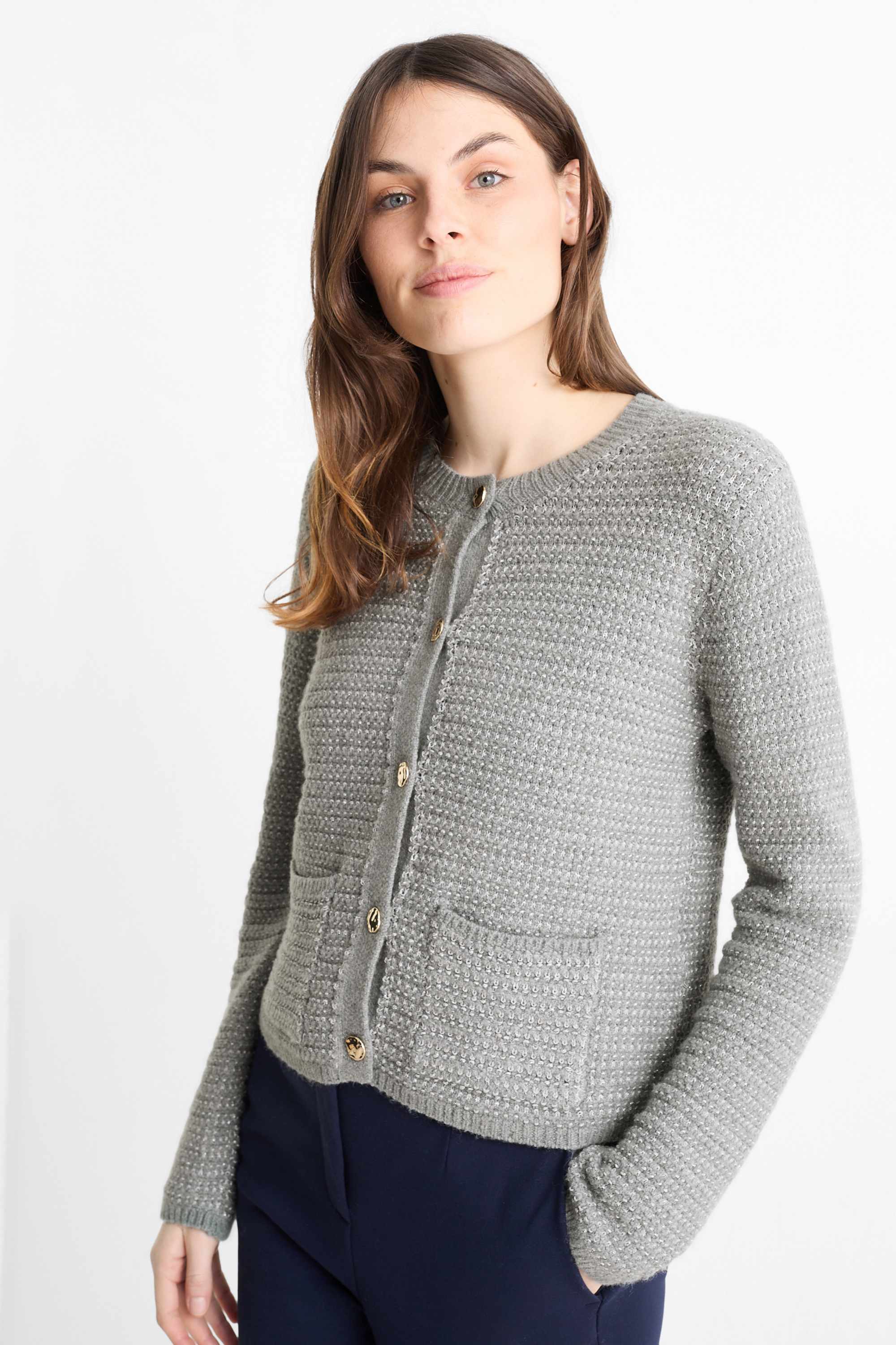 Cardigan - shiny - textured gray