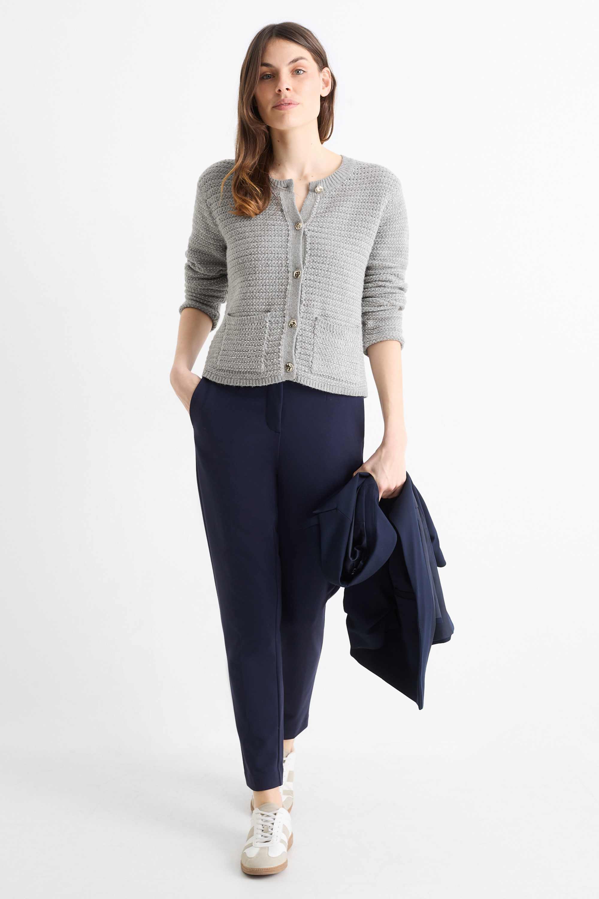 Cardigan - shiny - textured gray