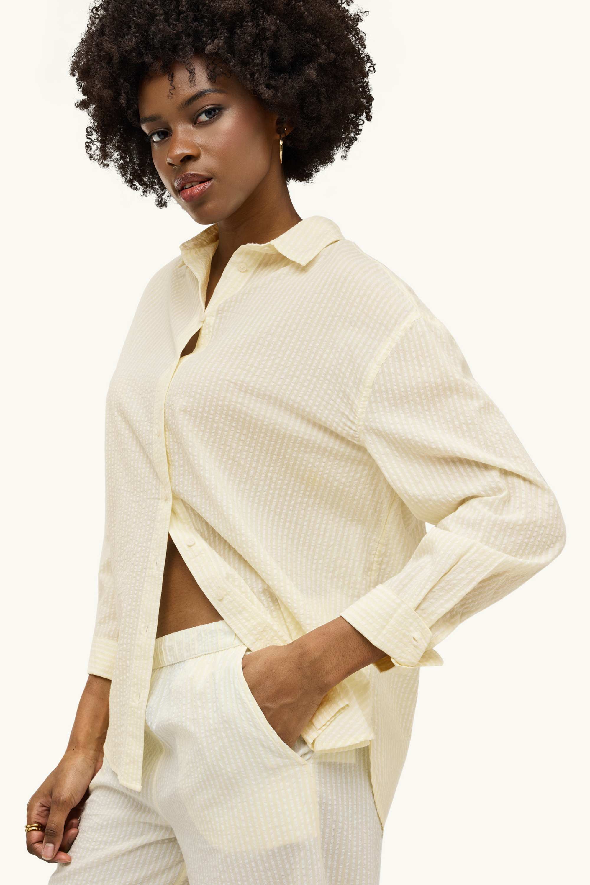 Shirt blouse - striped light yellow