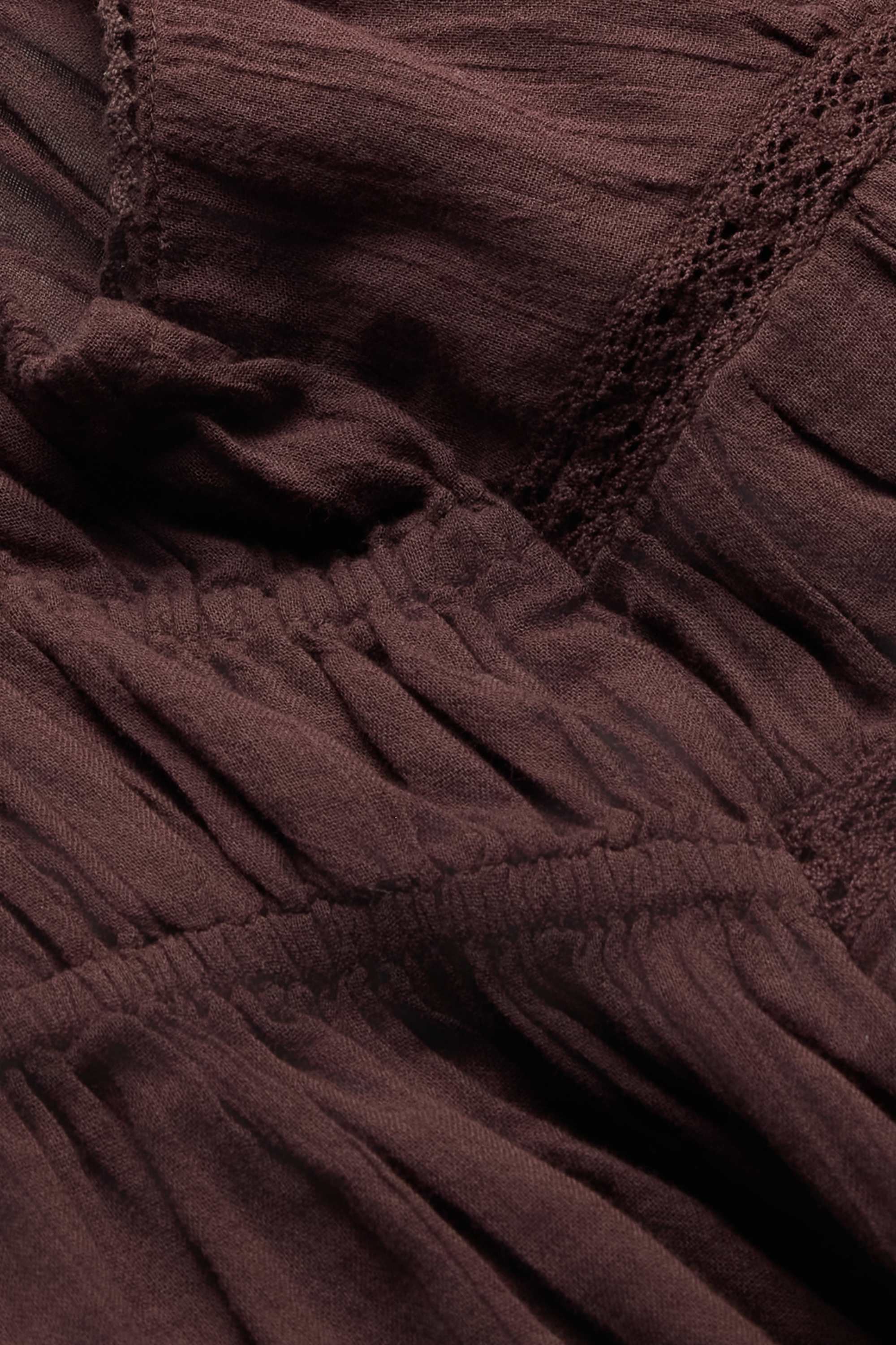 Blouse top - smocked dark brown
